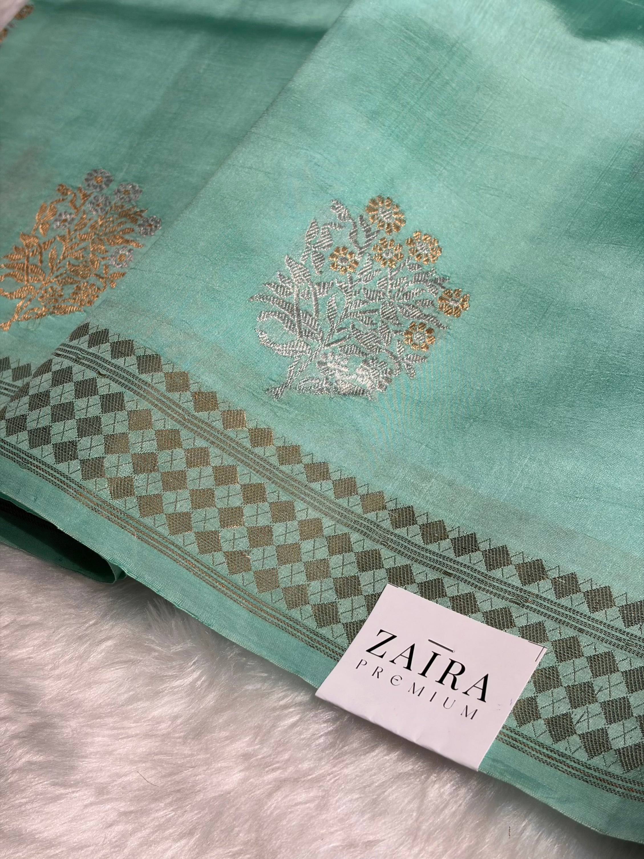 Shadow Green Shades Handwoven Pure Raw Mango Silk RM-48