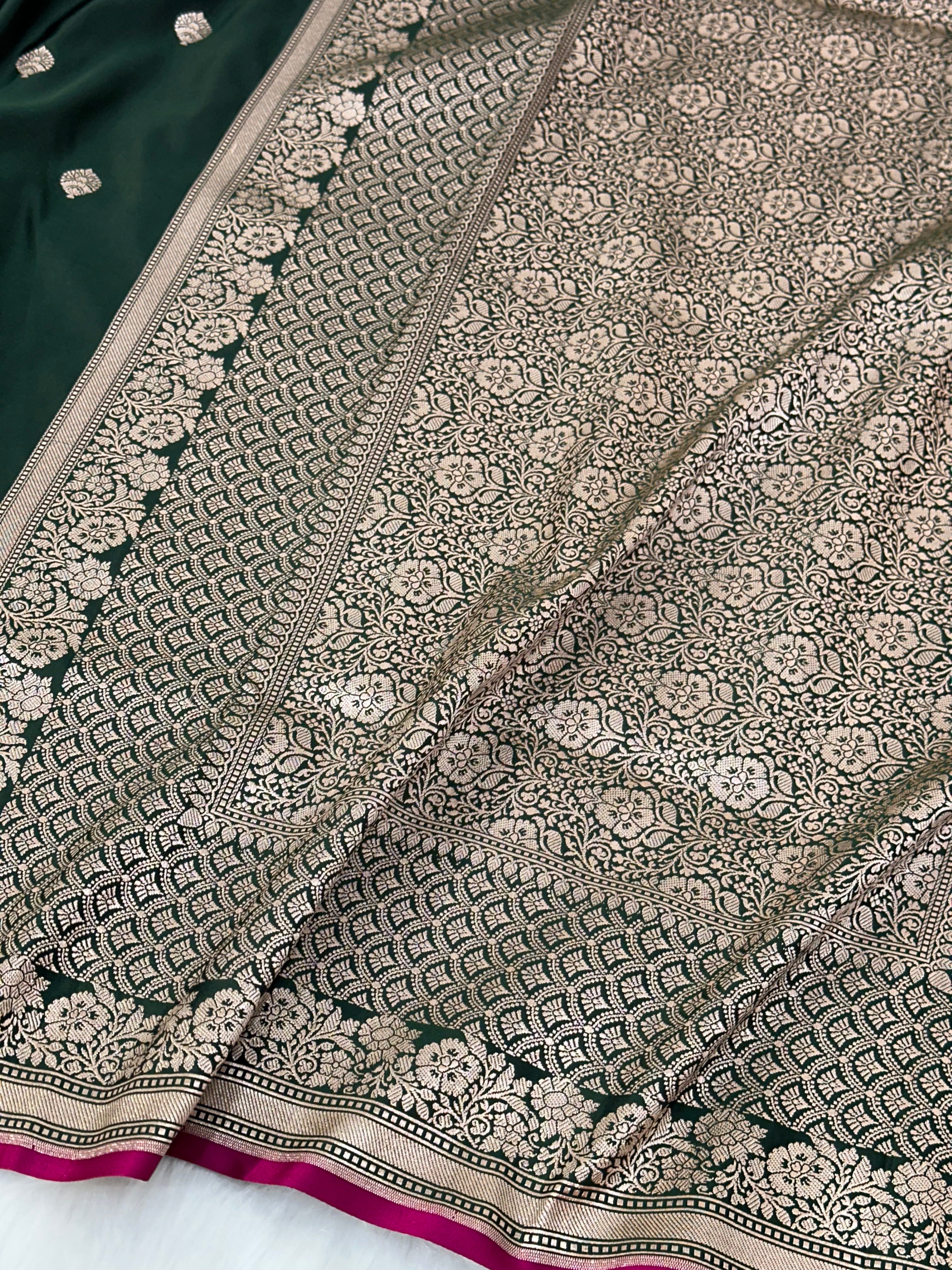Bottle Green Shades Floral Boota Mashru Silk Saree