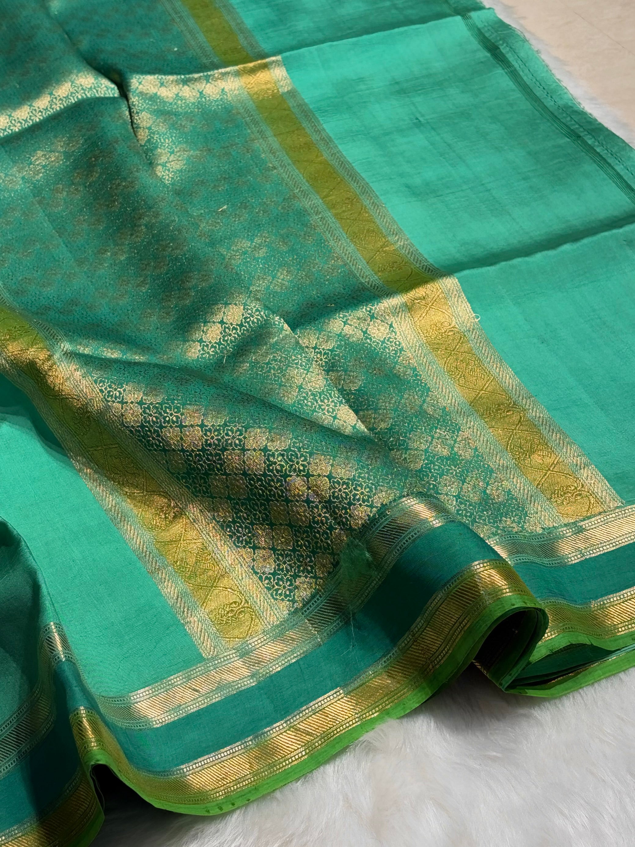 Sea Green Boota Handwoven Raw Mango Silk RM-29