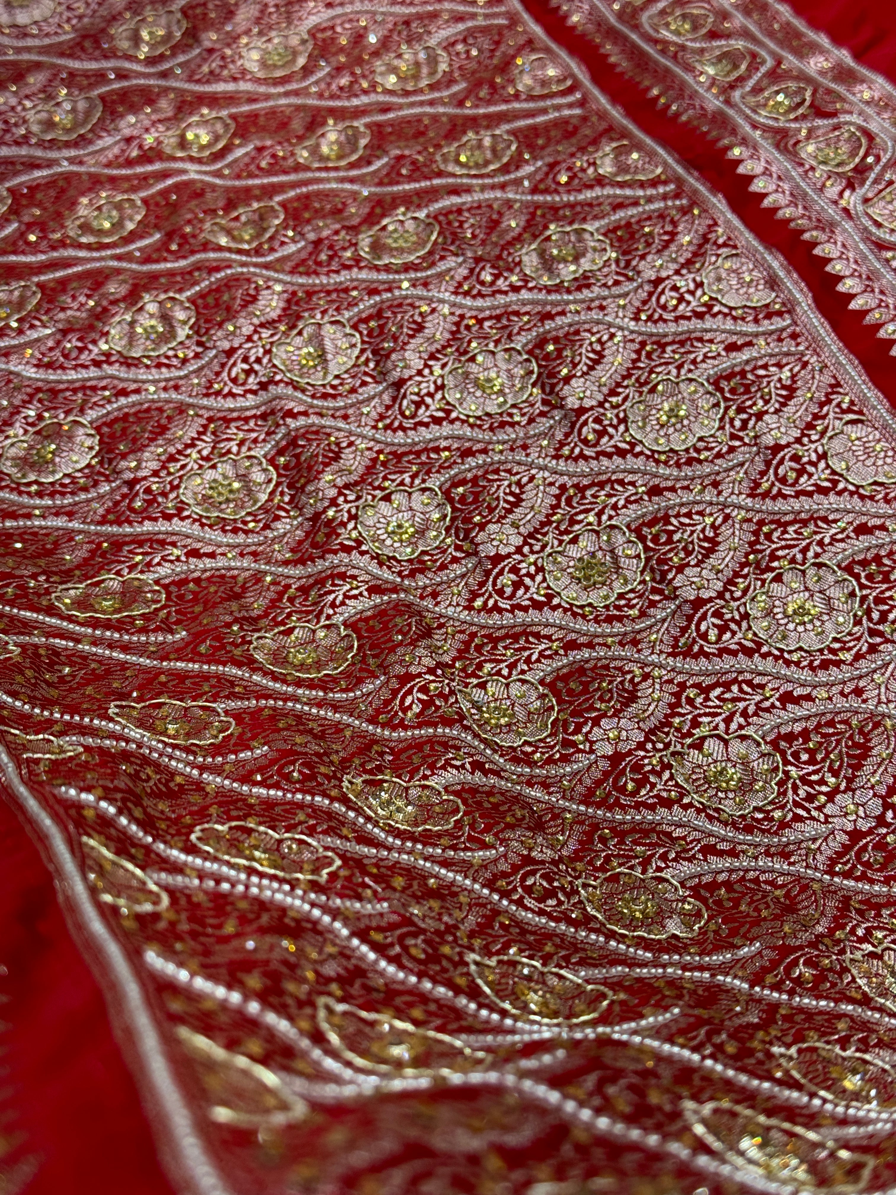 Red Mashru Silk with Ari and zardozy work