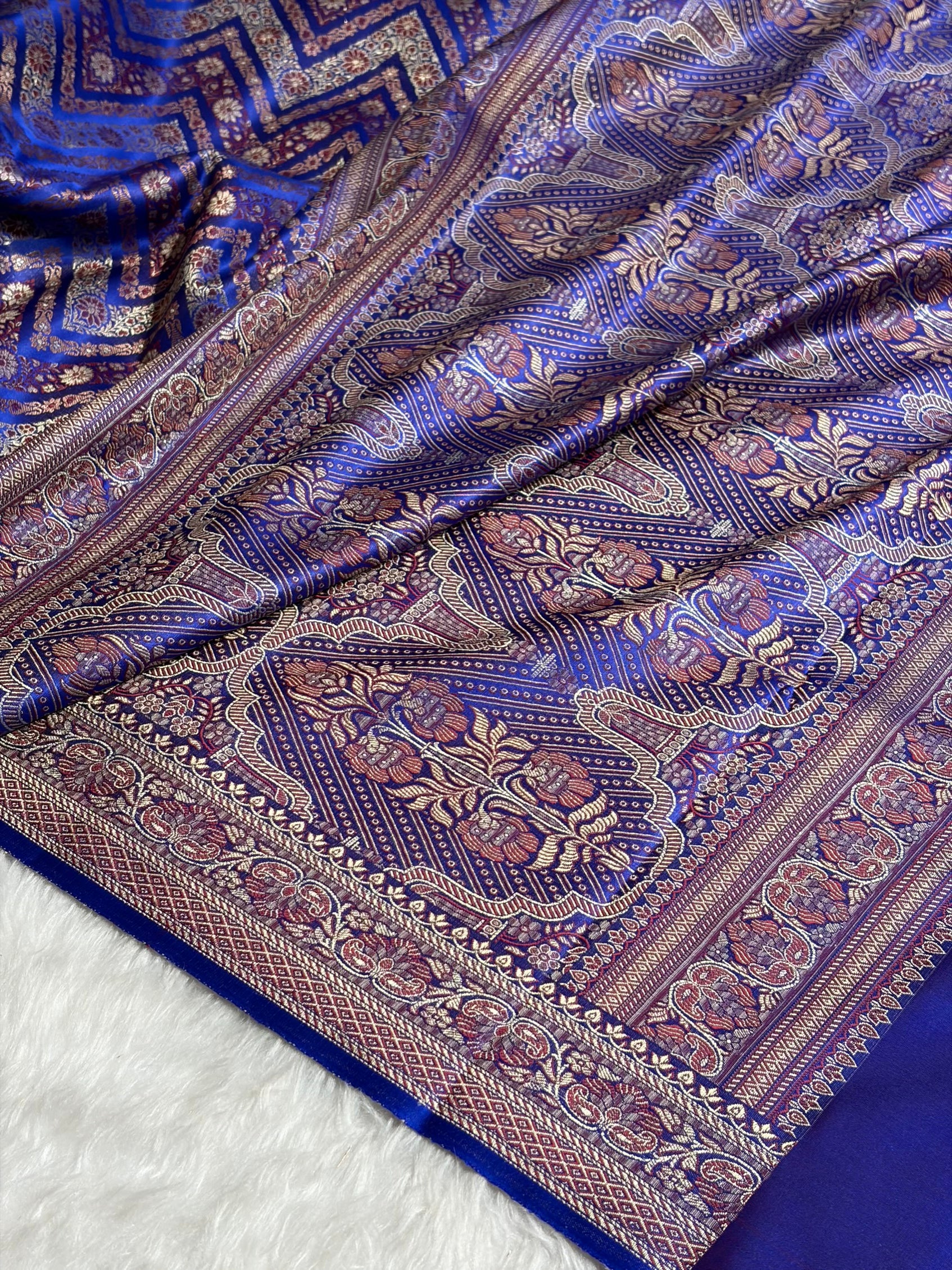 Royal Blue Jamawar Tanchoi With Minakari Jaal Katan Silk Saree SKTM-26