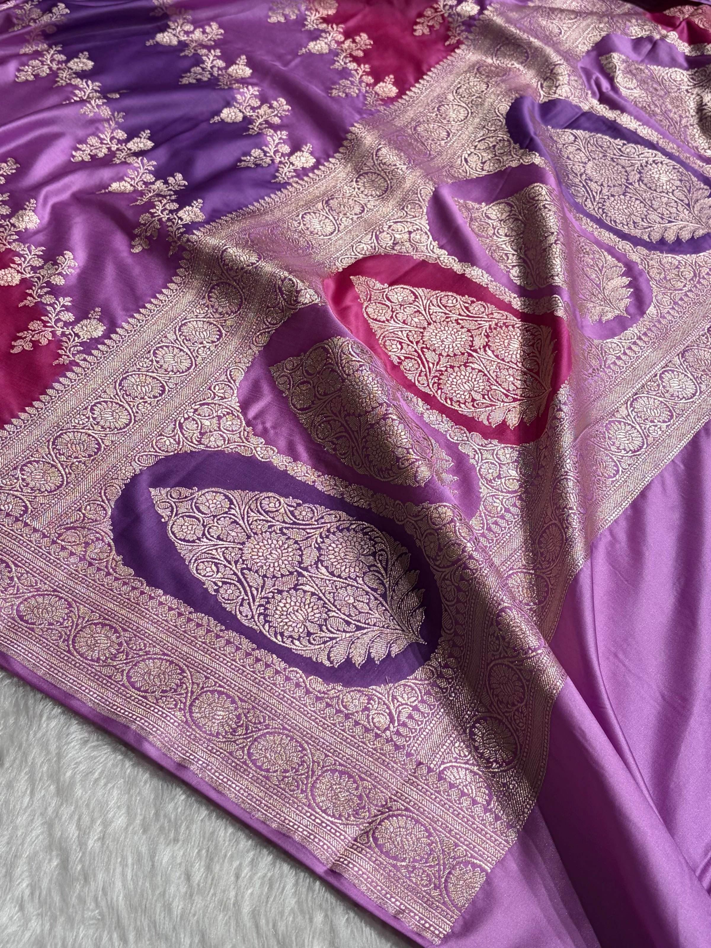 Lavender Rangkat Banarasi Cross Mashru Silk Saree MSRK01