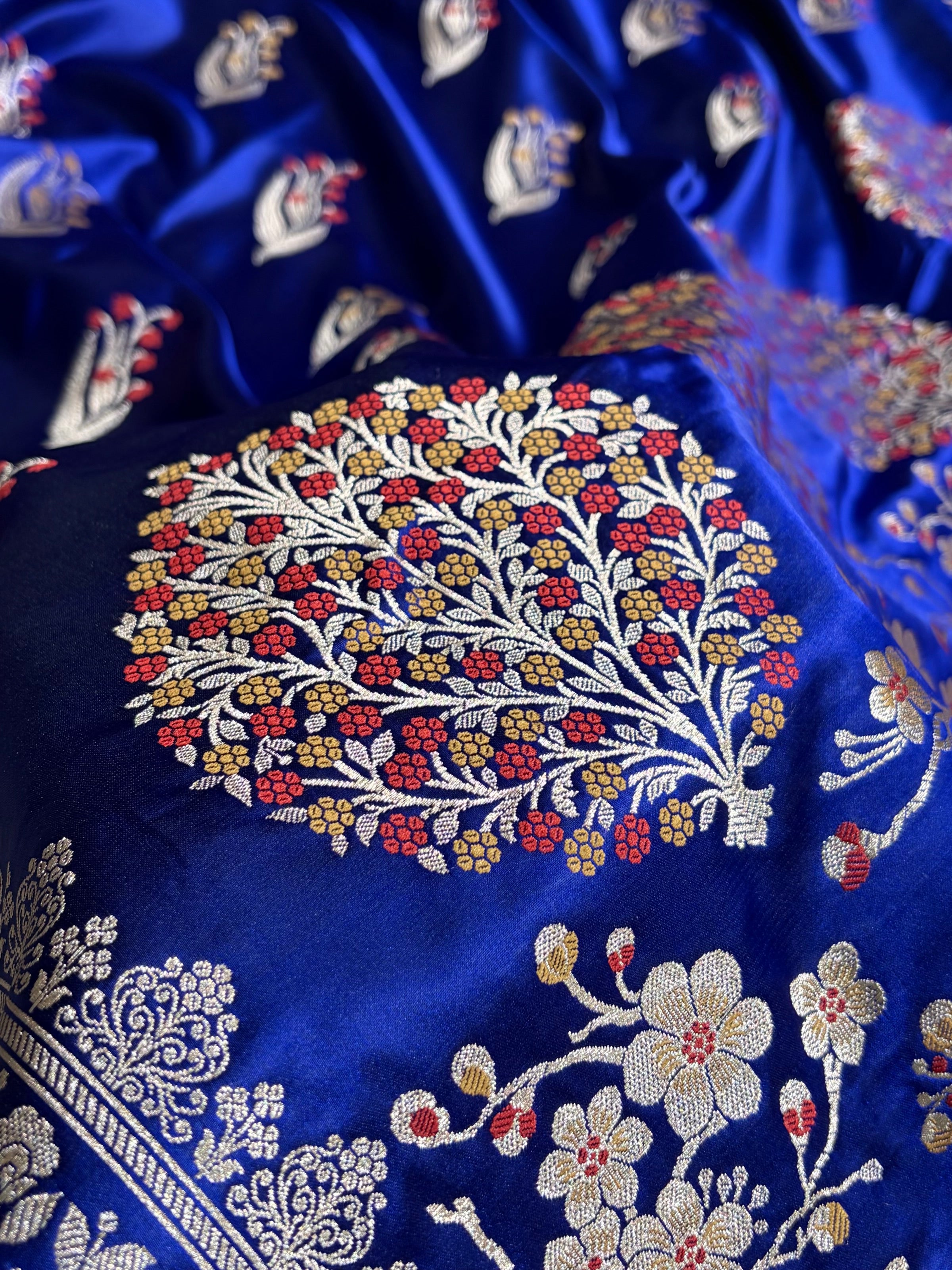 Royal Blue Shades Banarasi Boota Pattern Minakari Floral Mashru Silk Saree MSM-121
