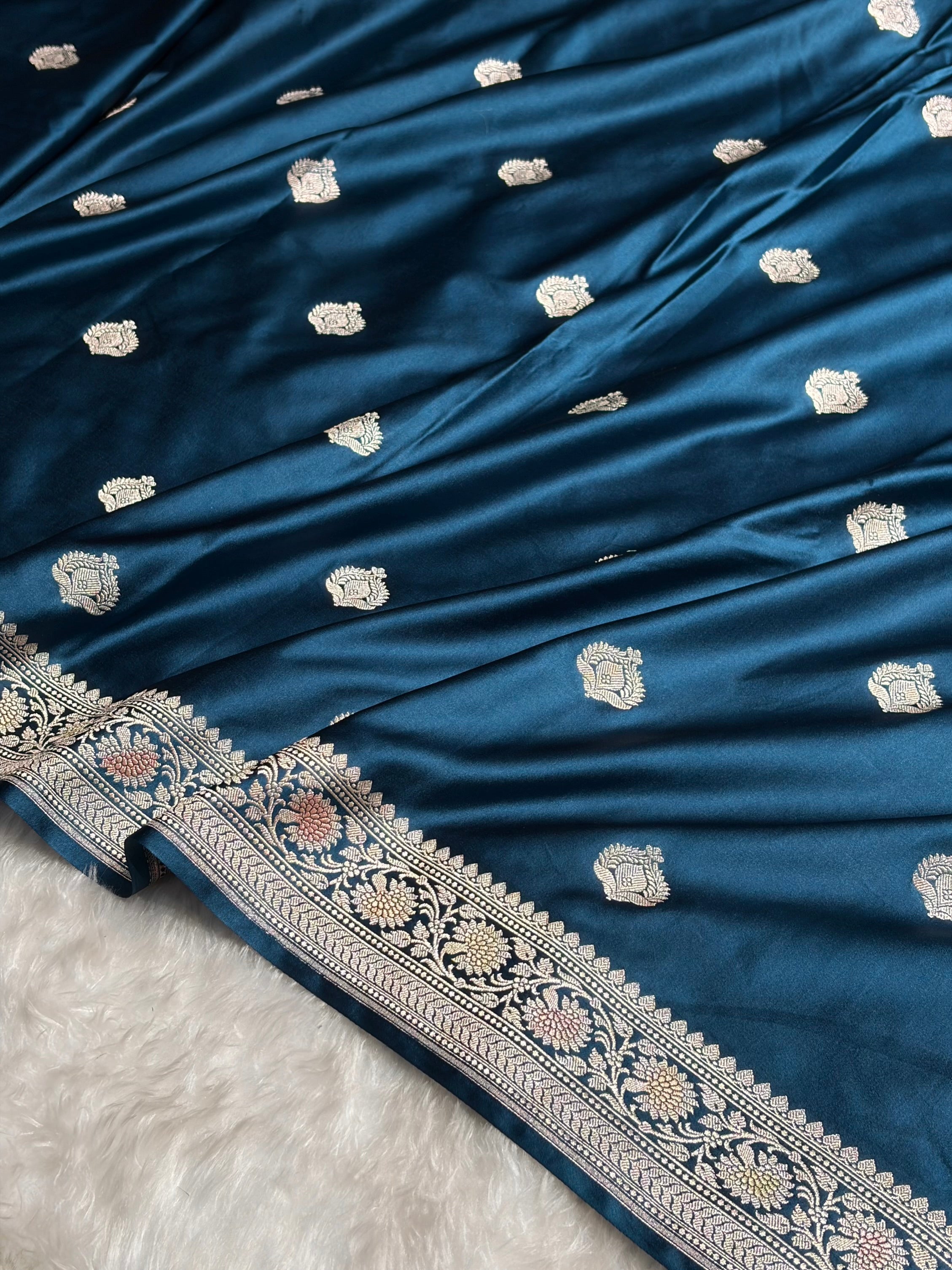 Dark German Blue Minakari Boota Mashru Silk Saree MS16