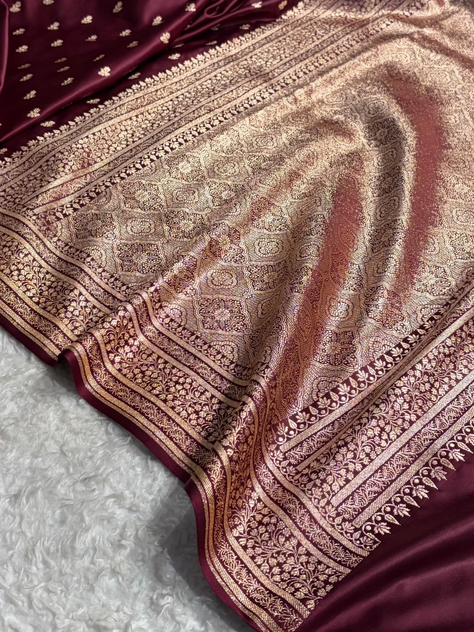 Banarasi Satin Katan Saree With Boota in Garnet Shades SK89