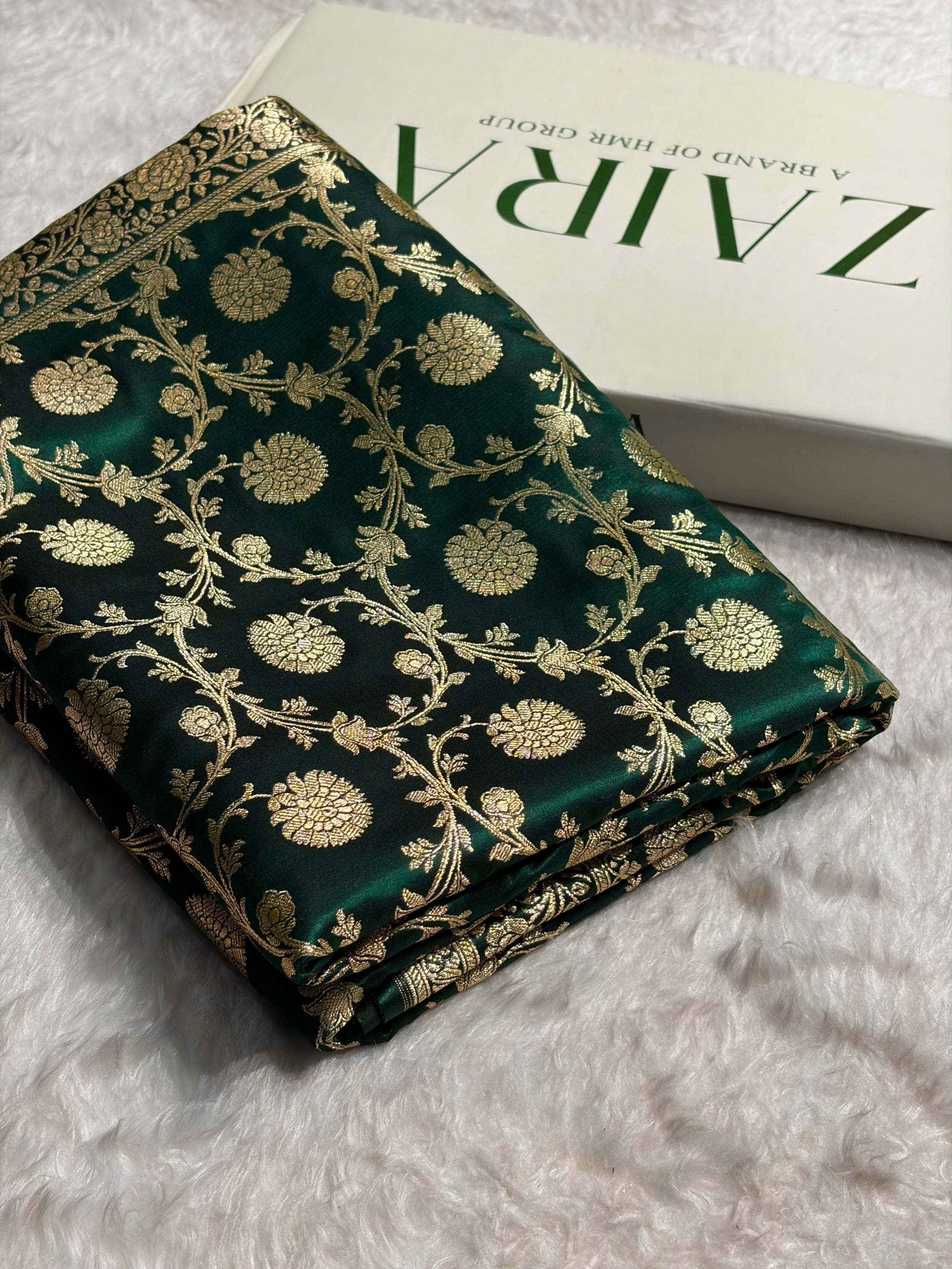 Banarasi Light Weight Dark Bottle Green shades Satin Silk Saree SS15