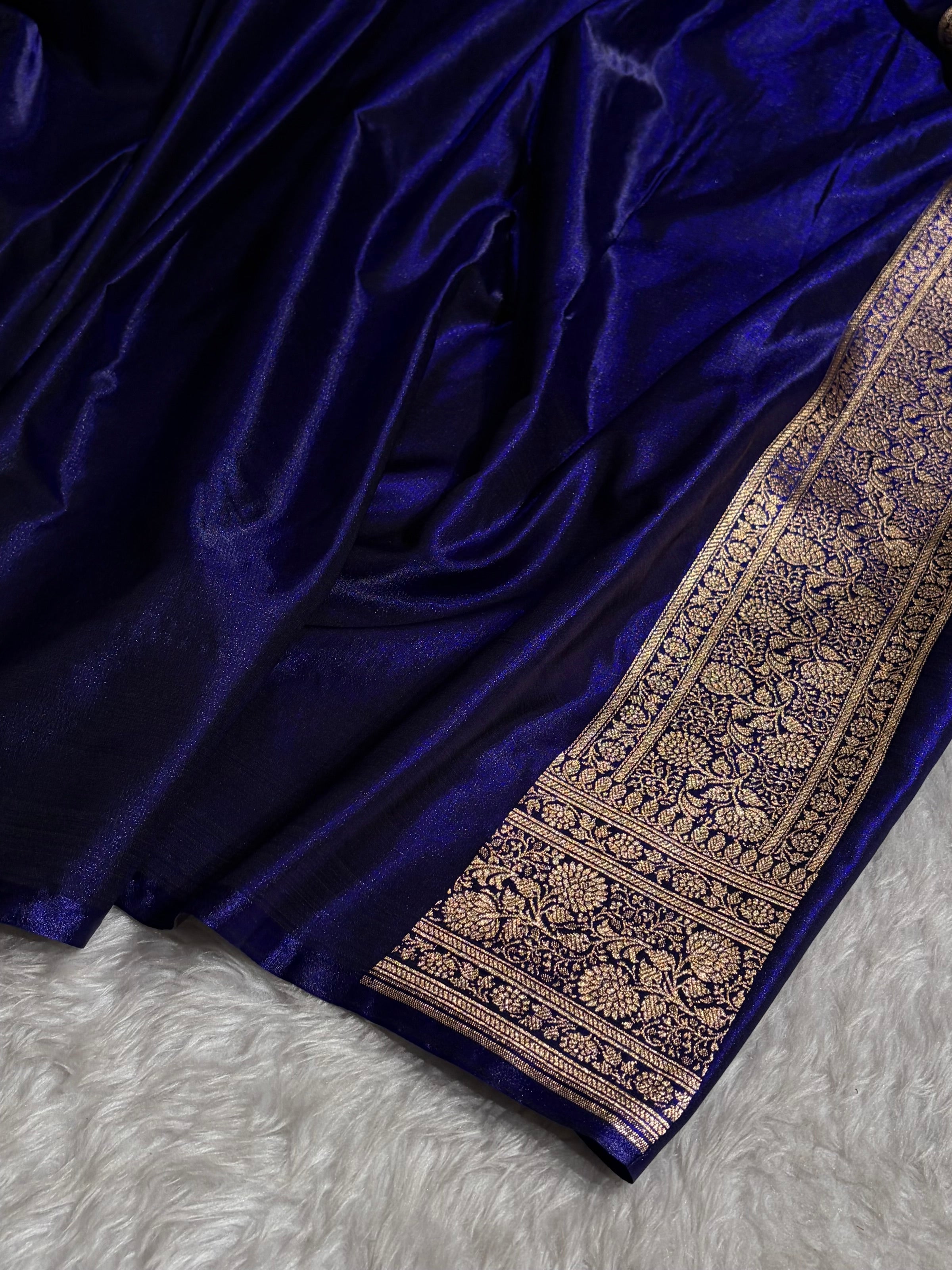 Banarasi Royal Blue Shades Booti Pattern Banarasi Satin Silk Saree SS59