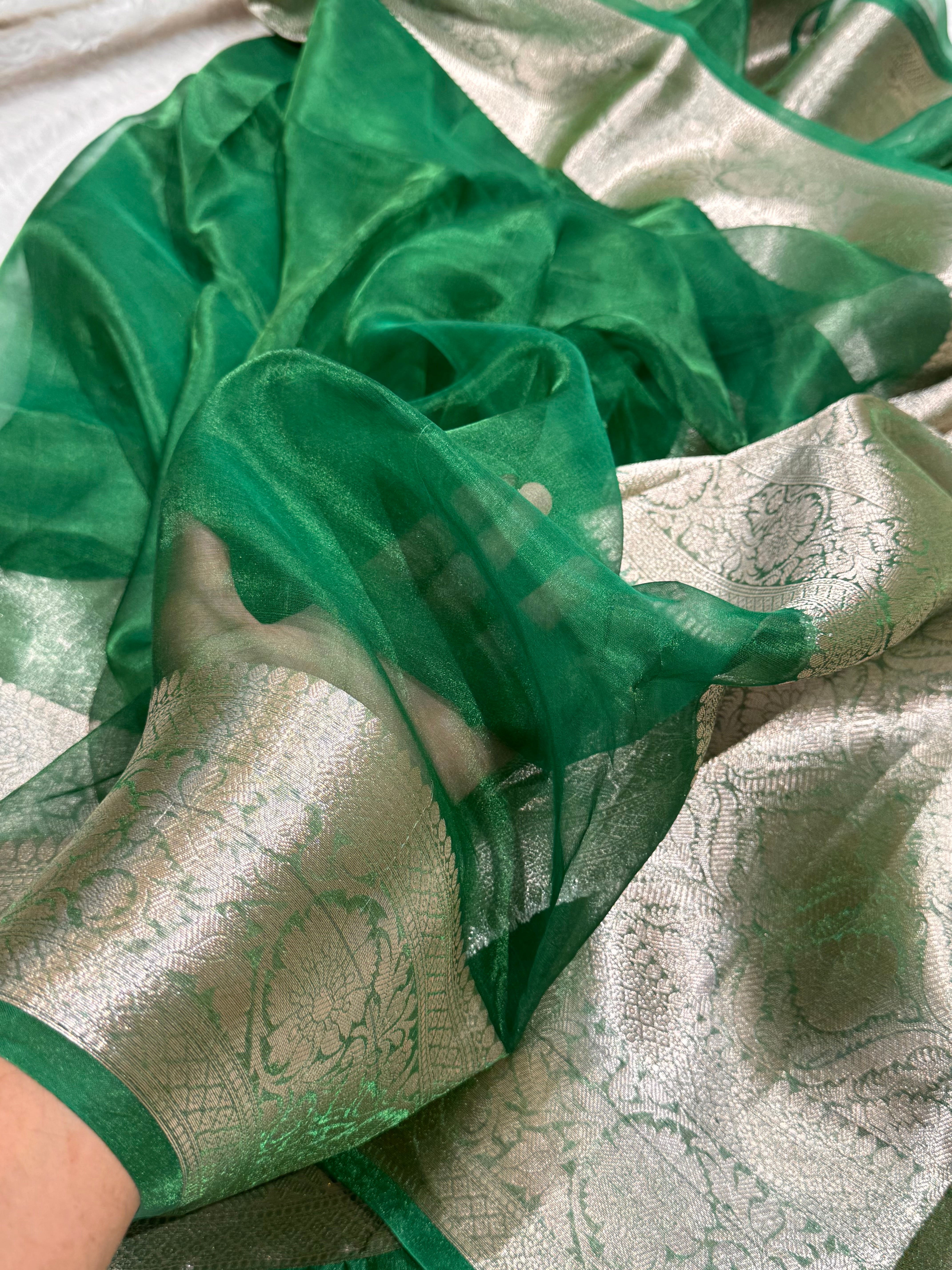 Green Shades Pure Tissue Silk Saree with Brocade Blouse PT-18