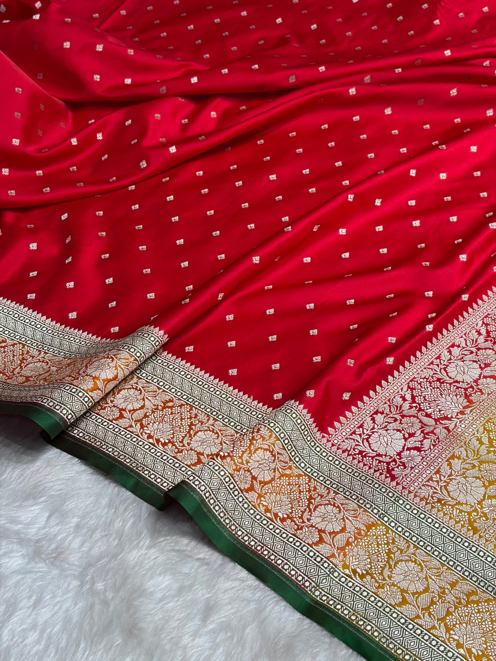 Contrast Cross Rani With Mustard Floral Border Mashru Silk Saree MSM-99