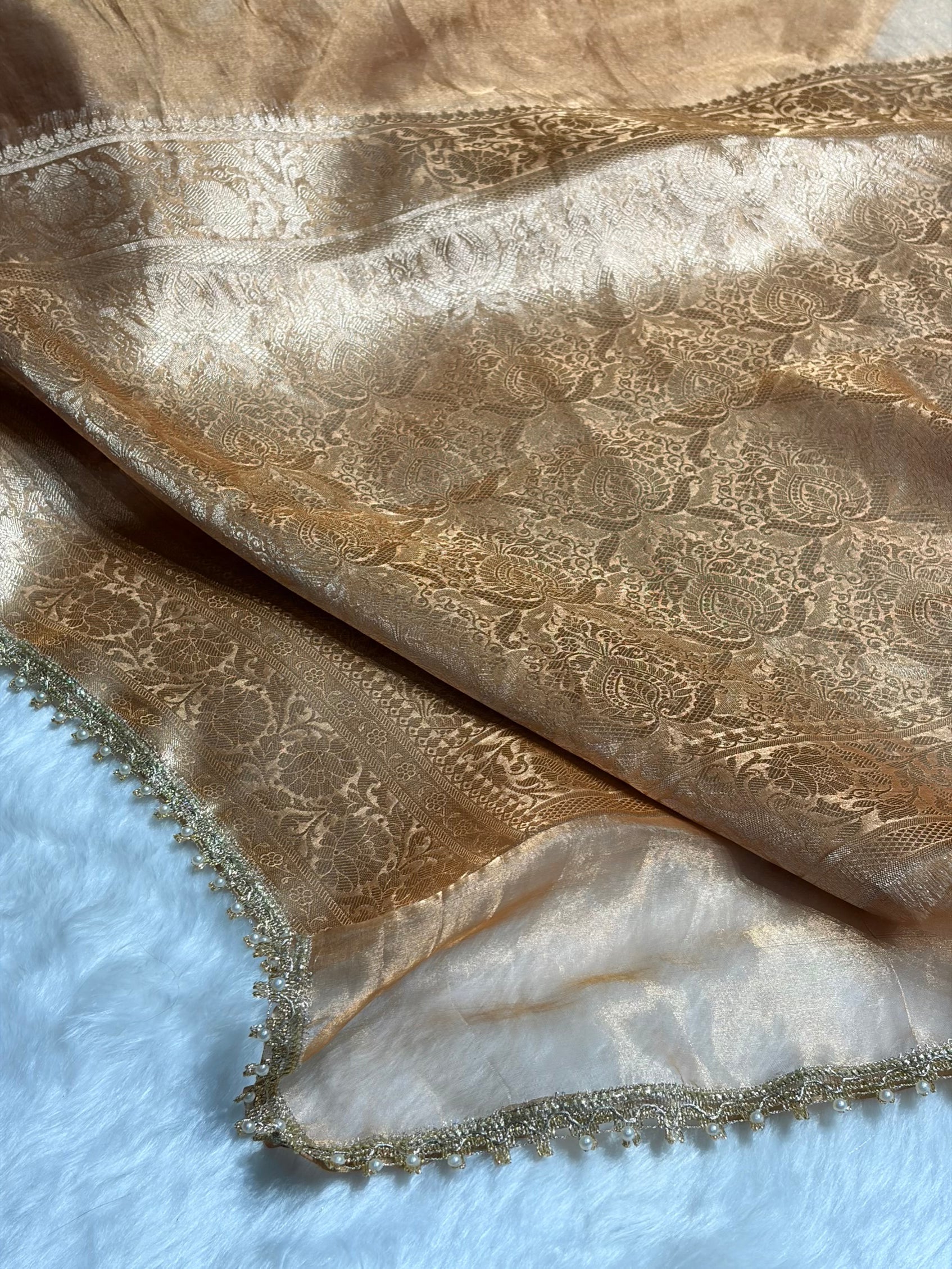 Tusser Shade Pure Tissue Silk Saree with Brocade Blouse And Gotta Patti PTGP-18