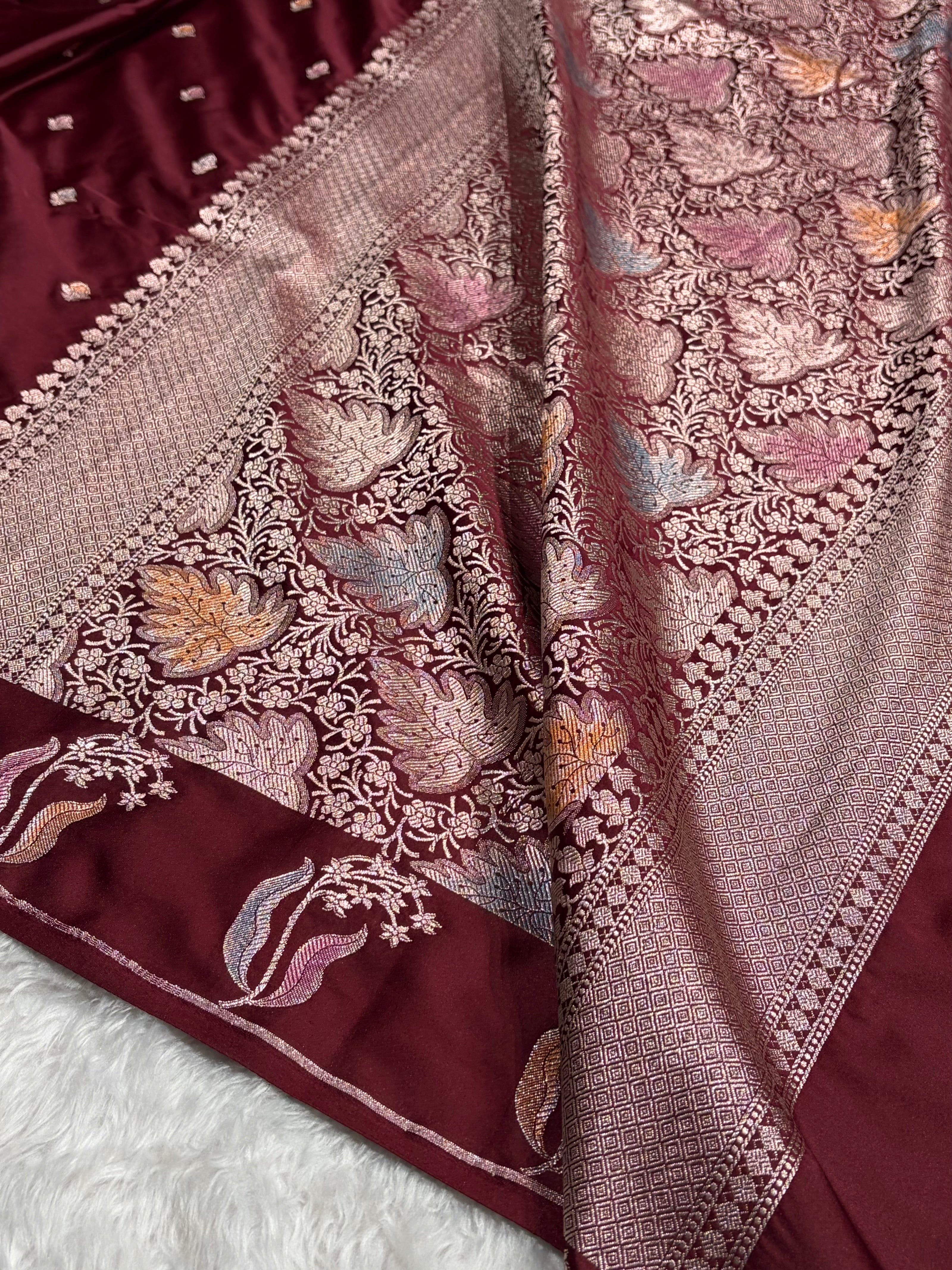 Chocolate Shade With Booti Minakari Pattern Mashru Silk Saree