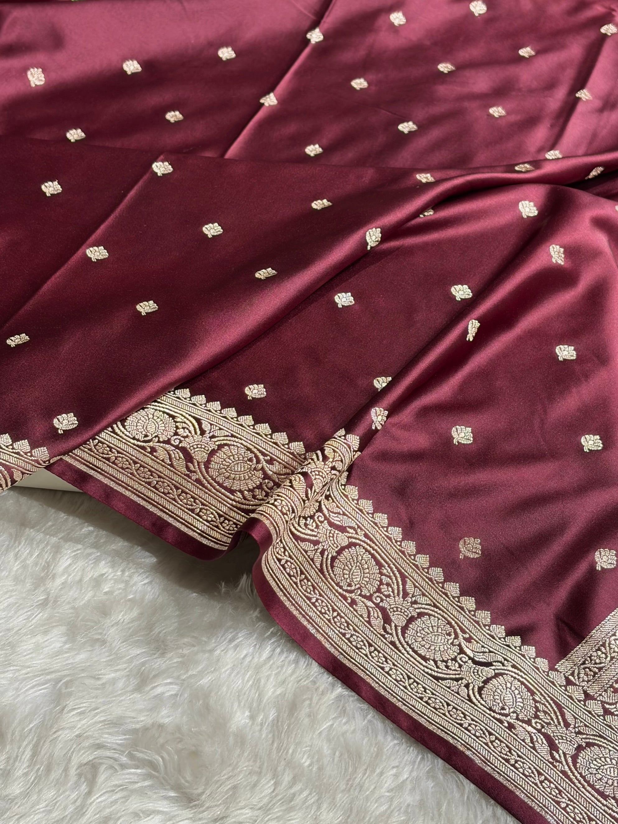 Banarasi Dark Garnet Booti Mashru Silk Saree MS10