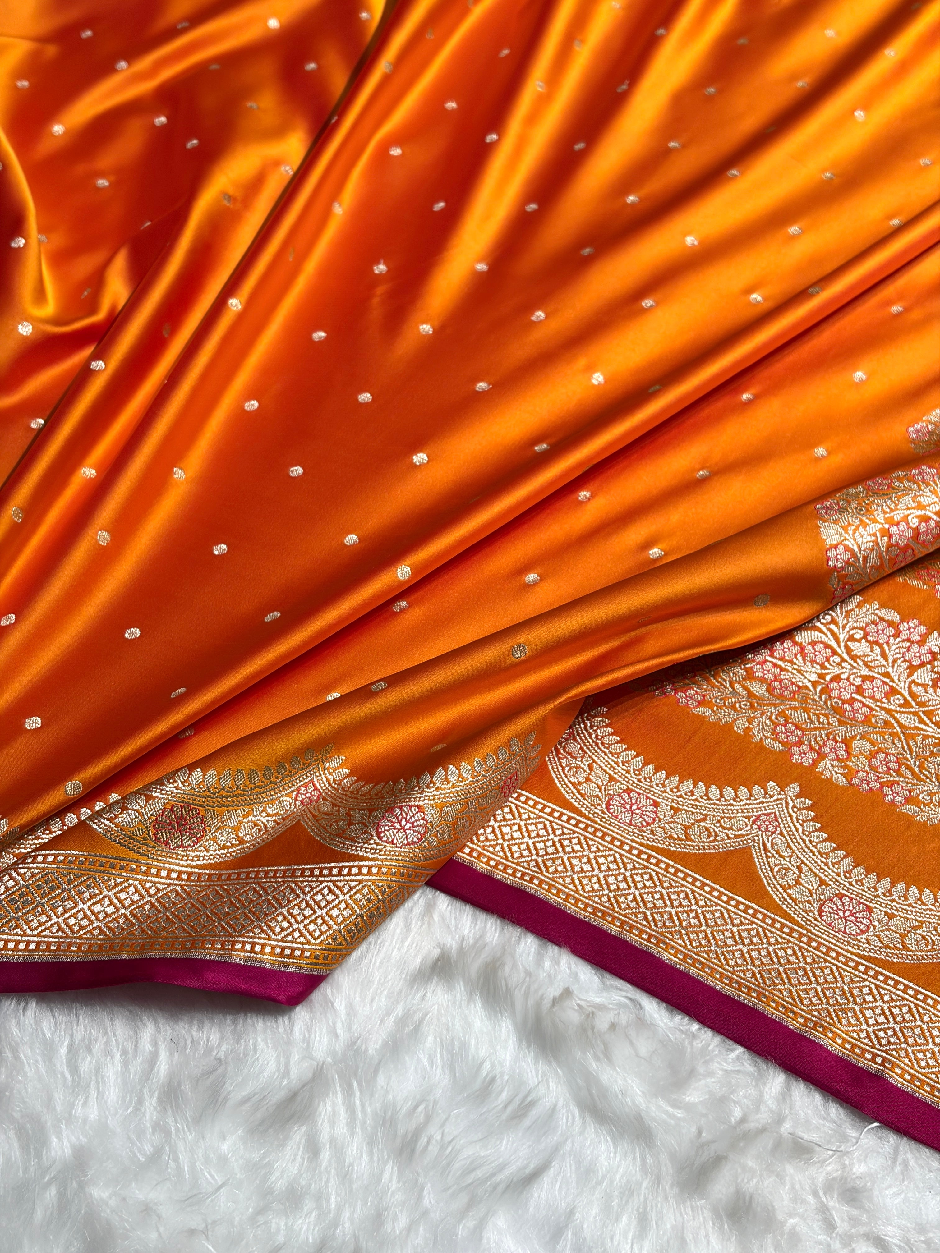 Orange Shades Scallop Motif Booti Mashru Silk Saree MSM-56