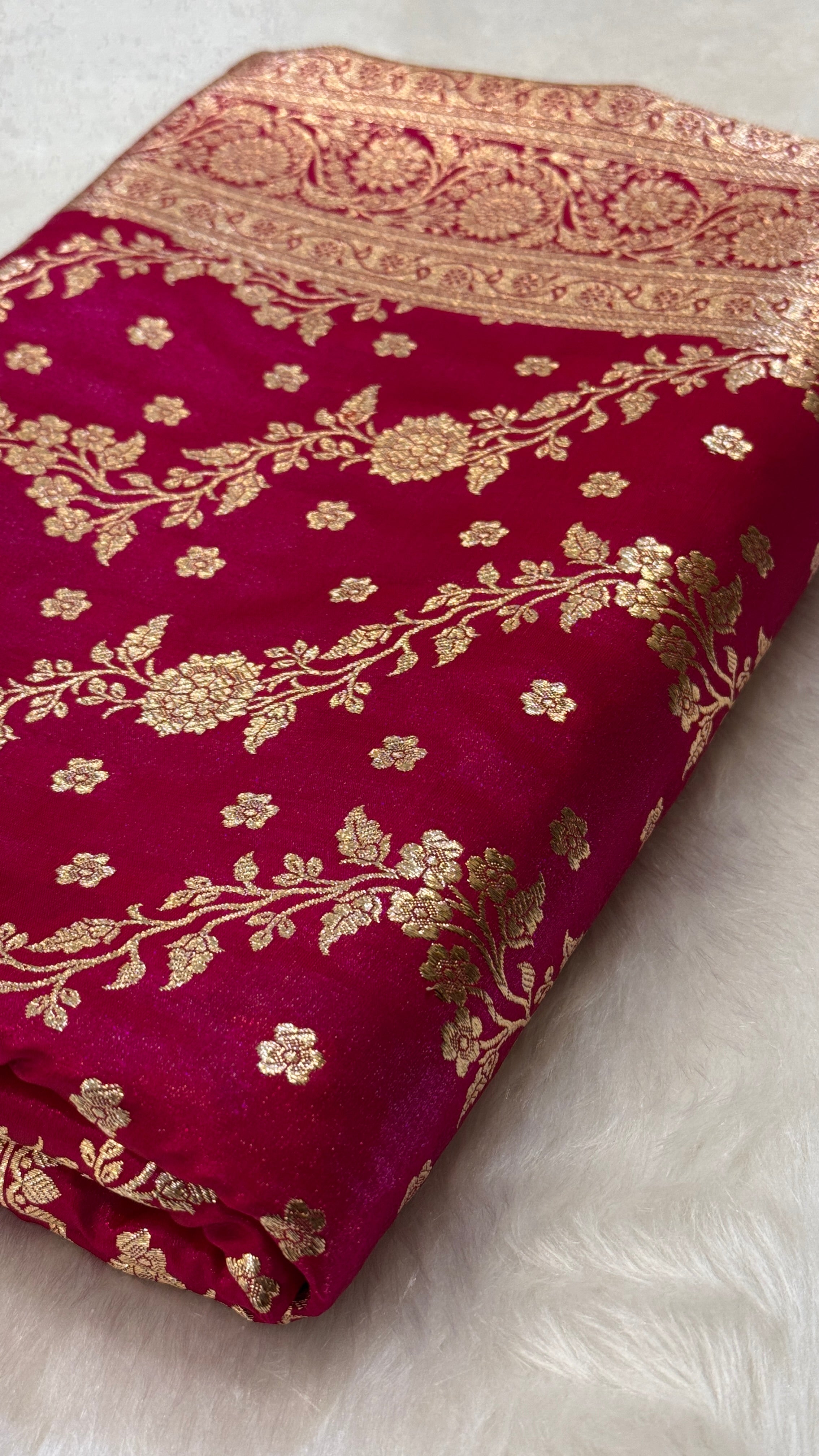 Rani Cross Pattern Satin Silk Banarasi Saree