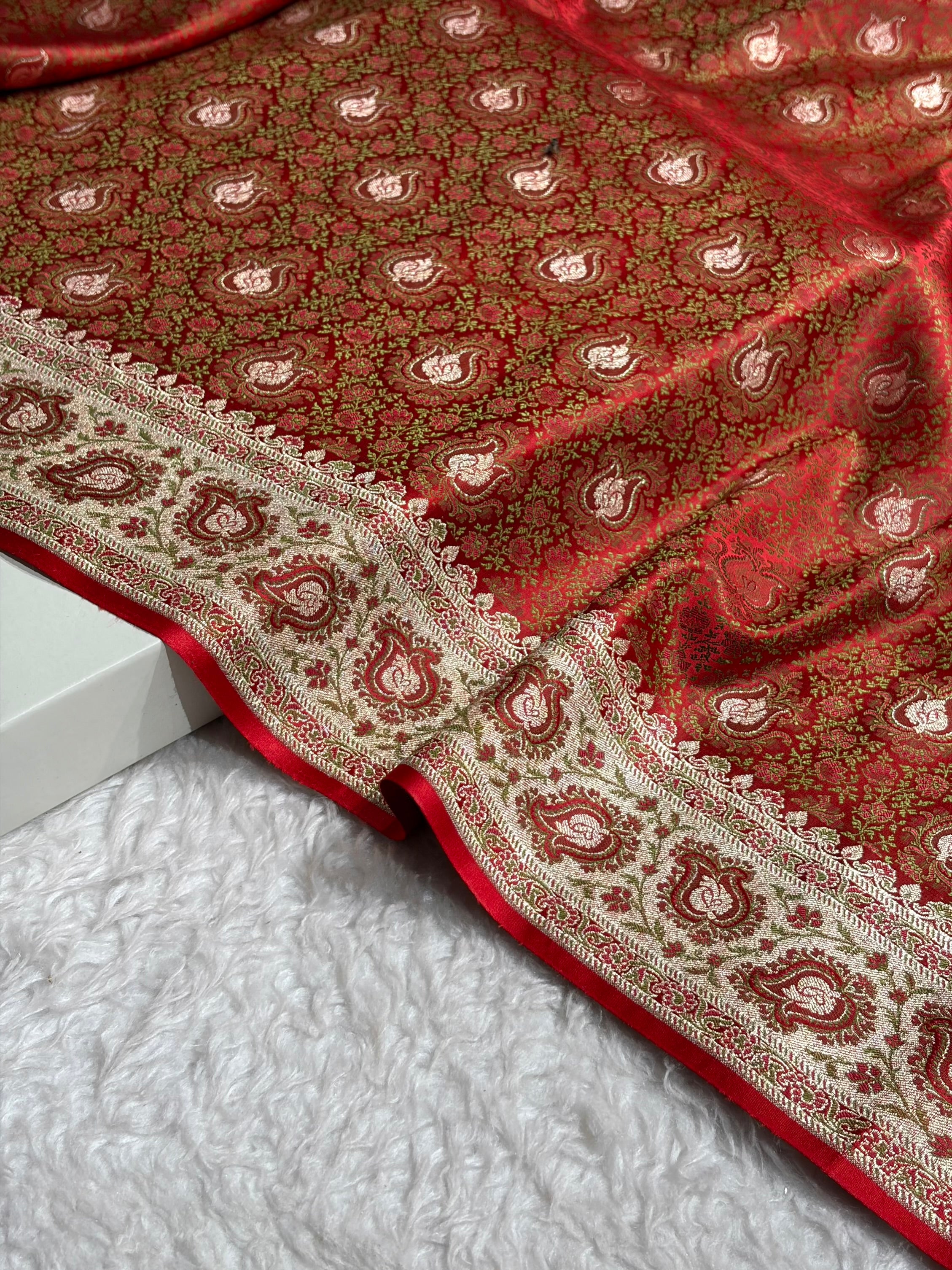 Red Jamawar Tanchoi With Minakari Jaal Katan Silk Saree SKTM-24