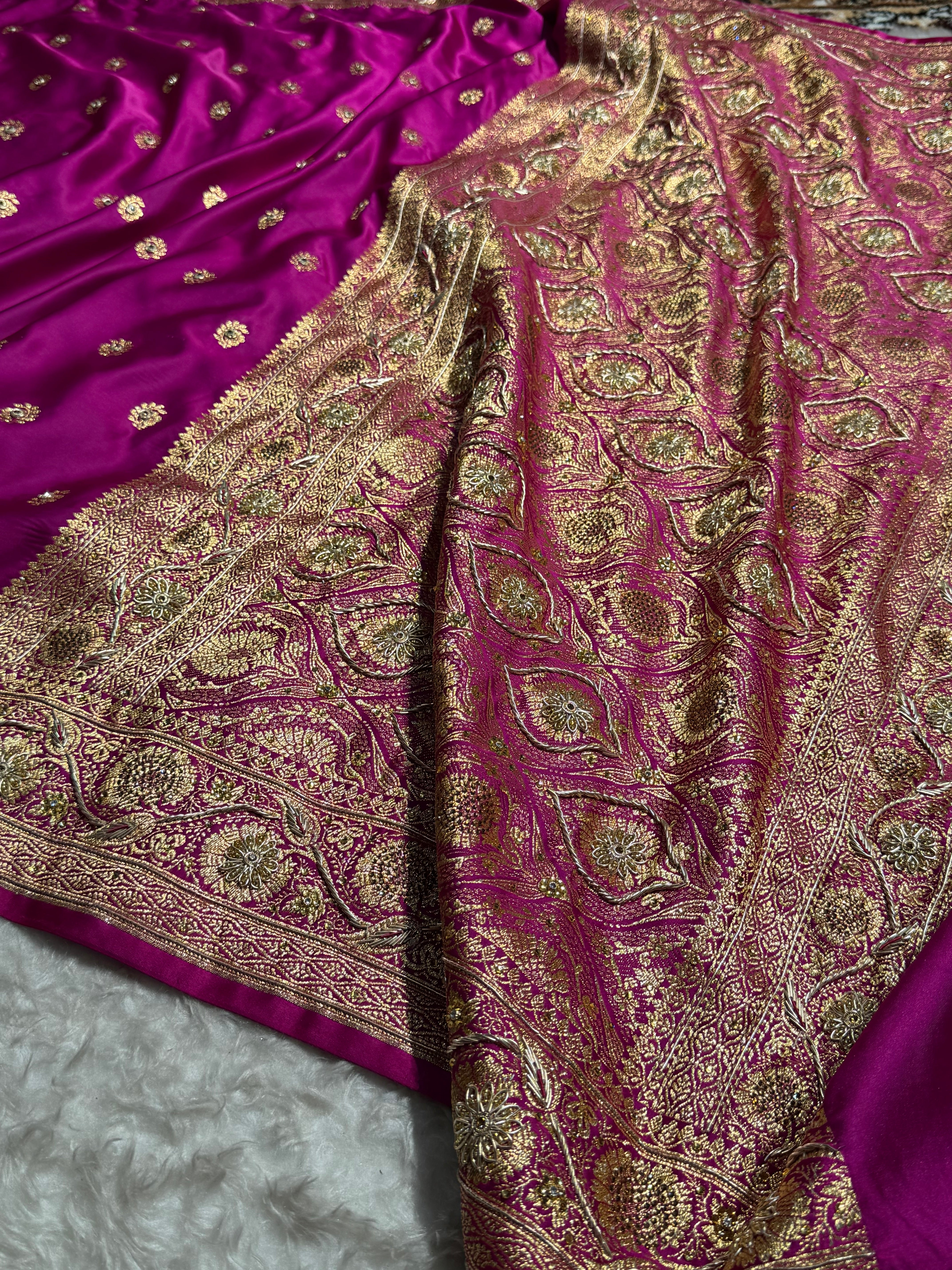 Banarasi Magenta Work Pattern Satin Katan Silk Saree BSK72