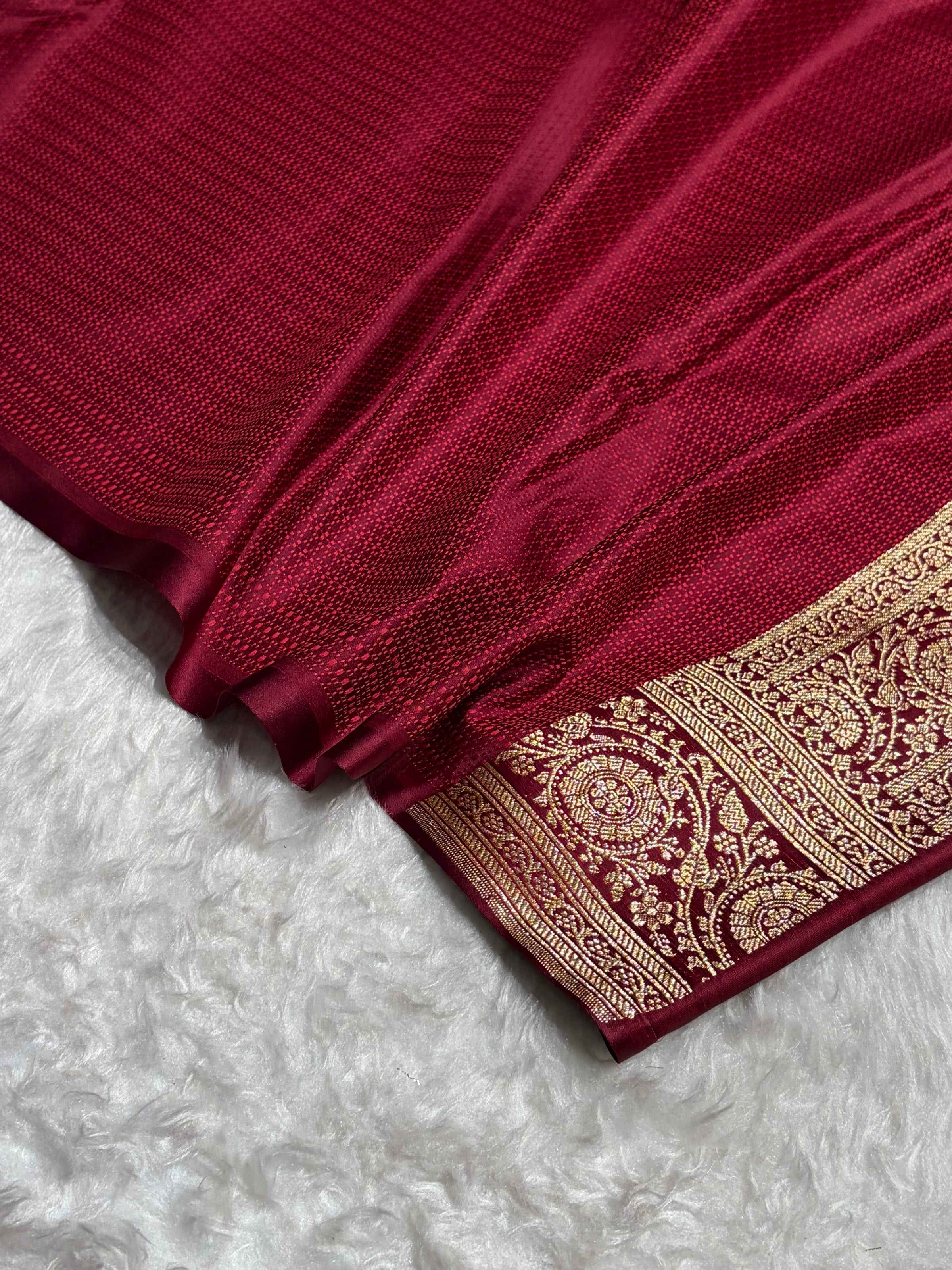 Banarasi Satin Katan Saree in Garnet Shades SK87
