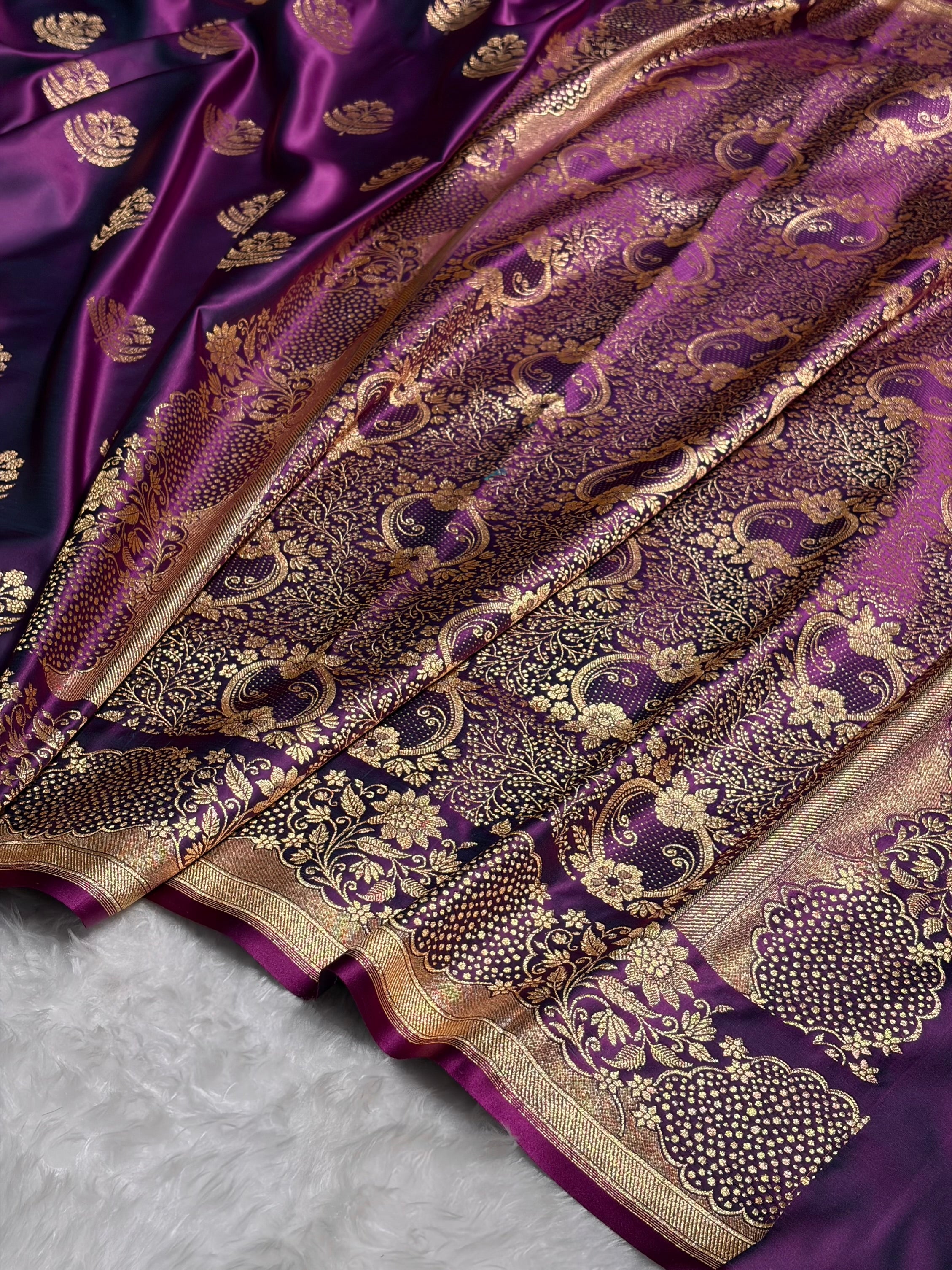 Wine Unique Boota Pattern Satin Katan Silk Saree SK70