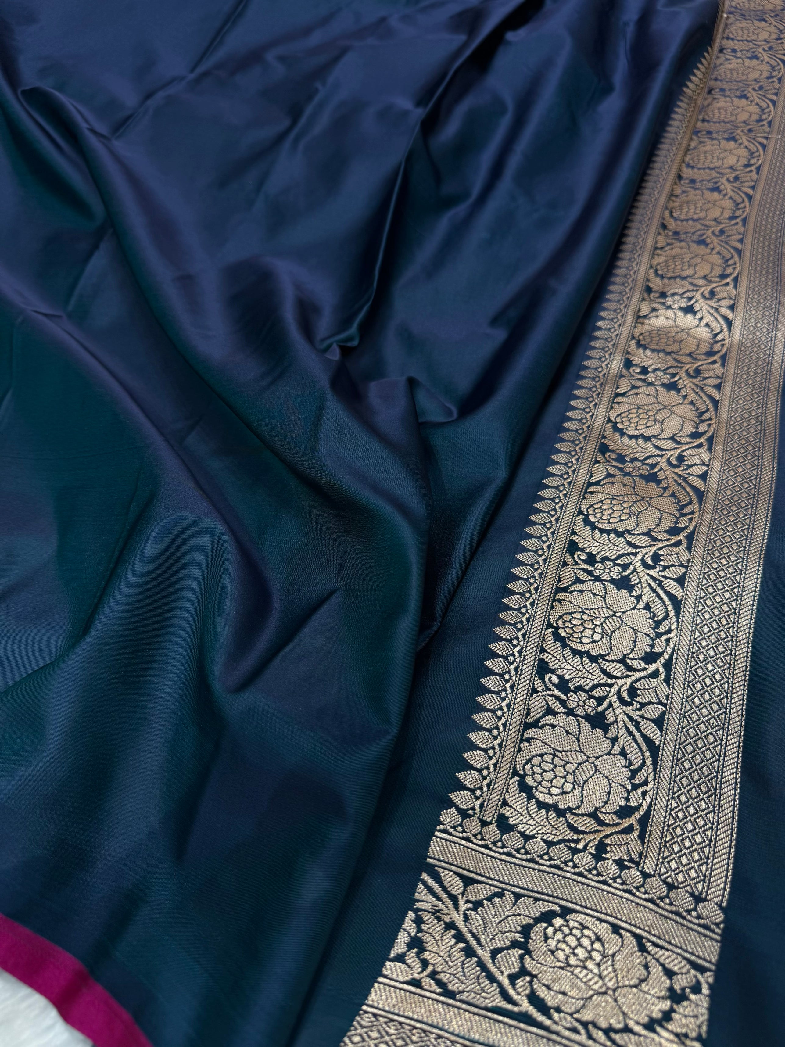German Blue Floral Boota Mashru Silk Saree MSM 77