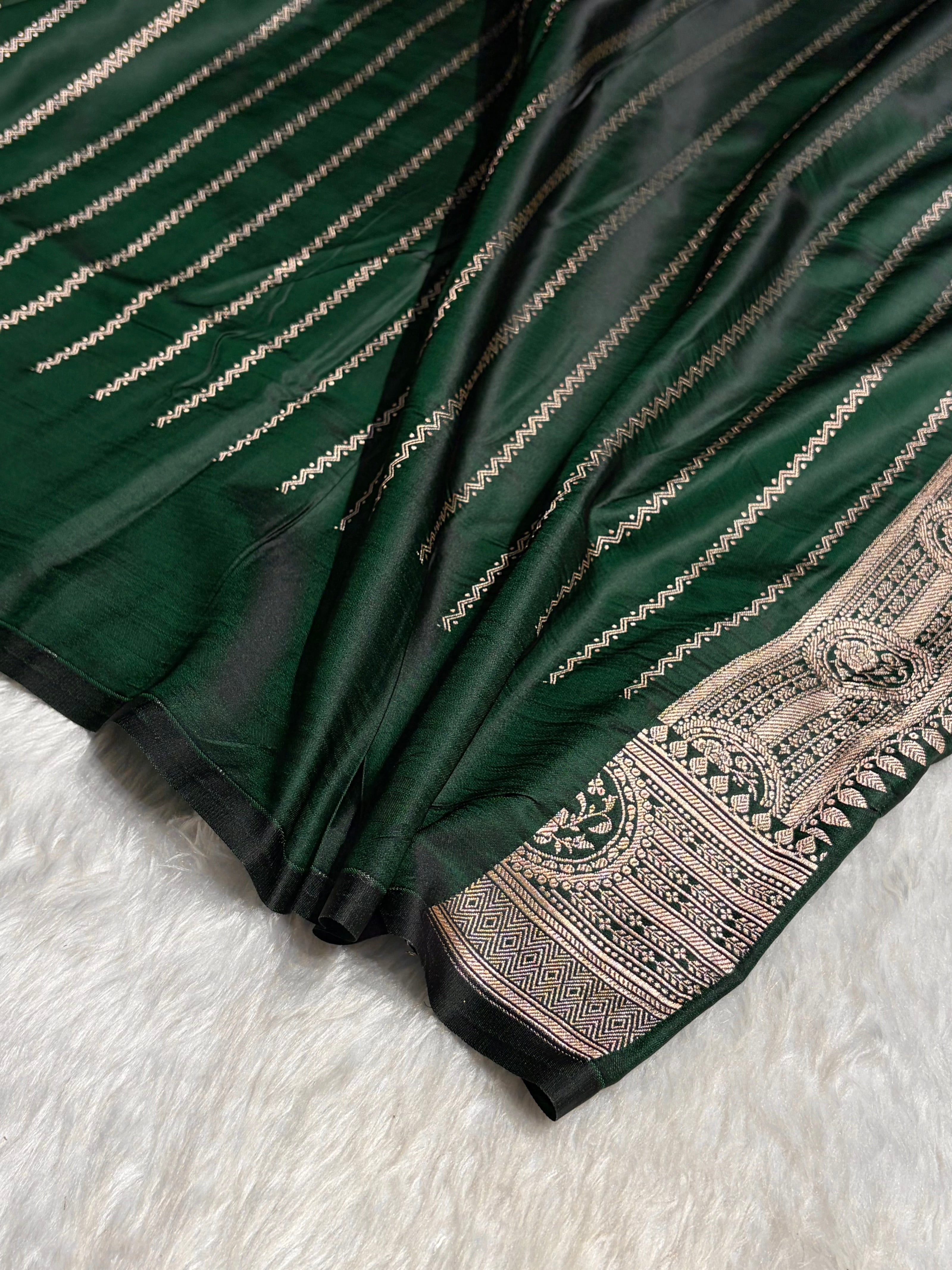 Bottle Green Boota With Floral Border Mashru Silk Saree MSM-96