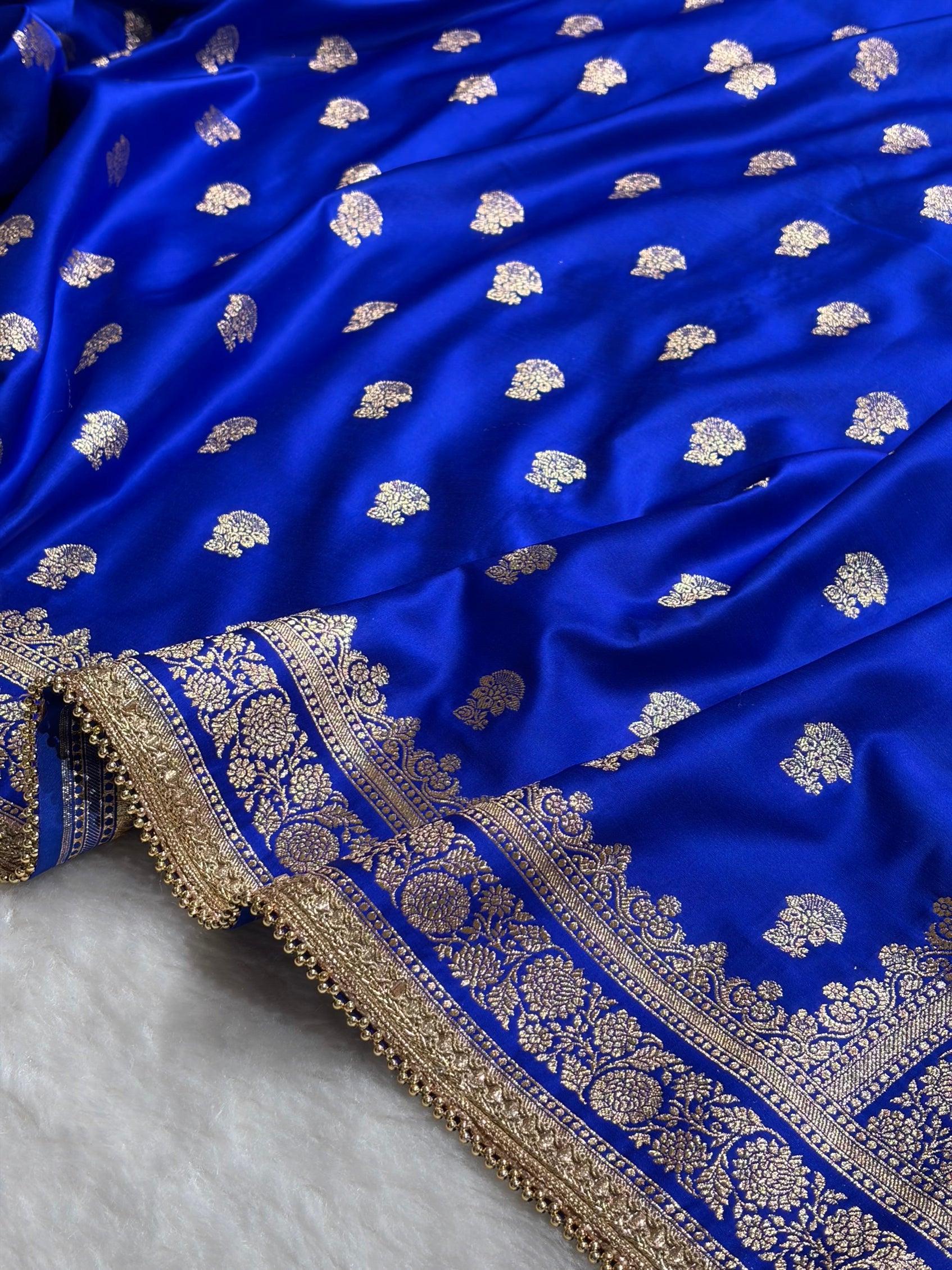 Royal Blue Booti Pattern With Gotta Patti Work Satin Katan Silk Saree SKGP49
