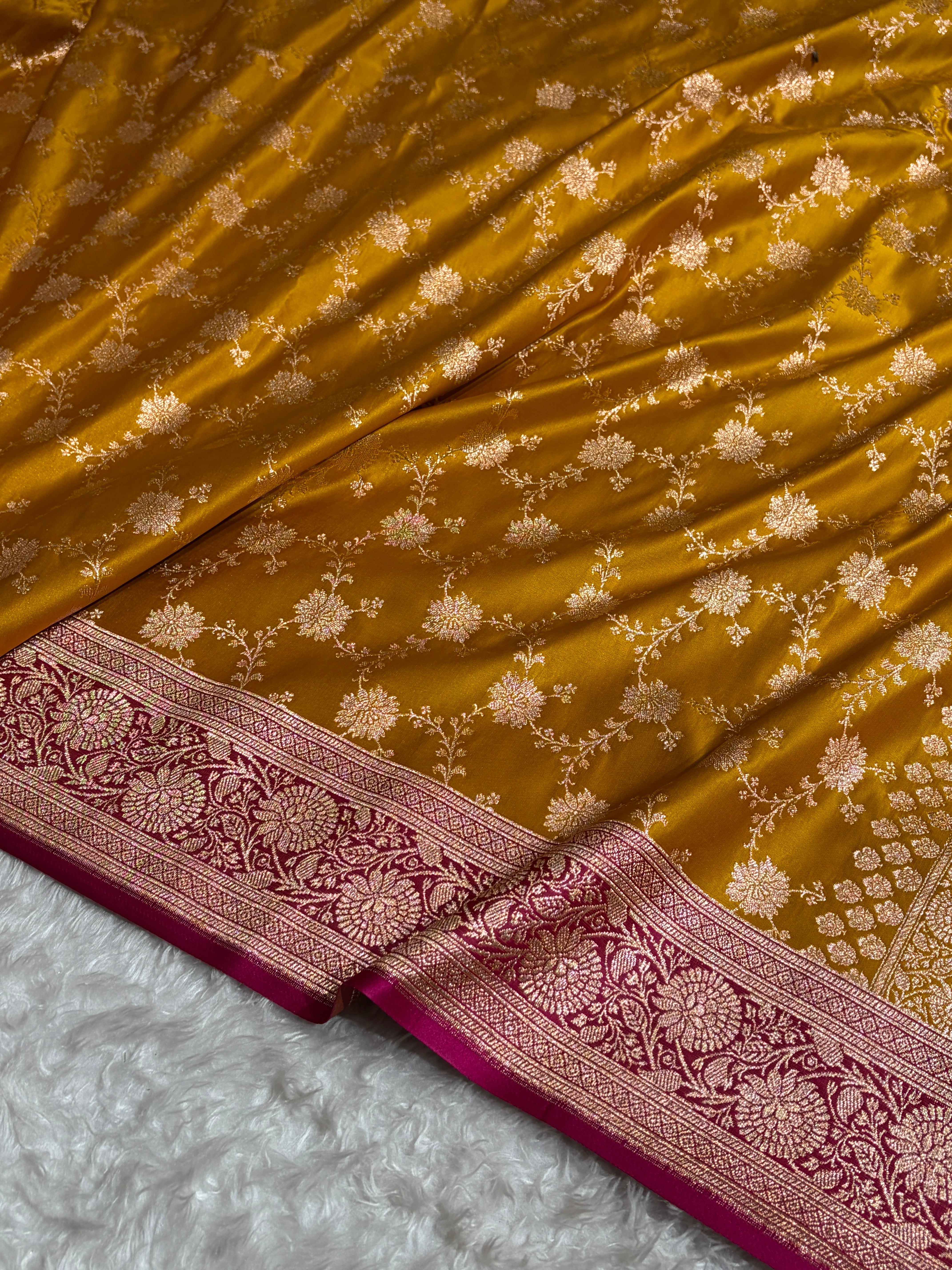 Banarasi Satin Katan Saree in Contrast Mustard / Rani Shades SK132