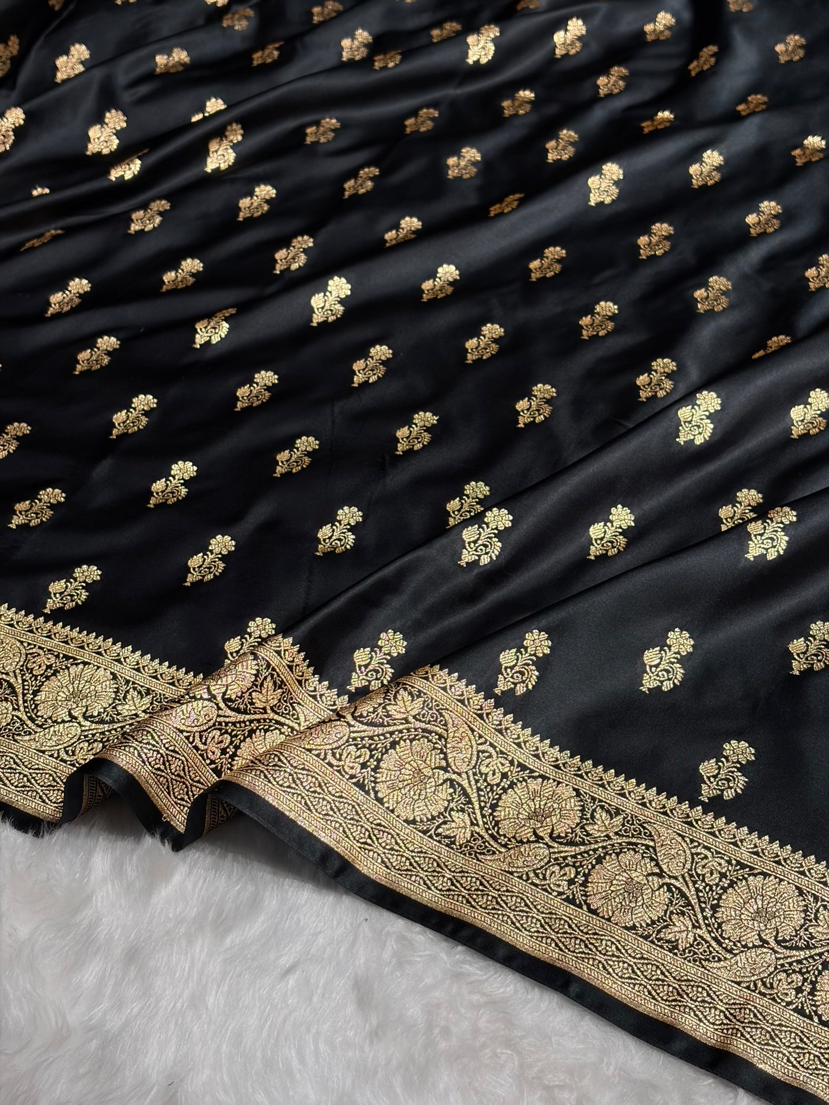 Black Unique Boota Pattern Satin Katan Silk Saree SK68