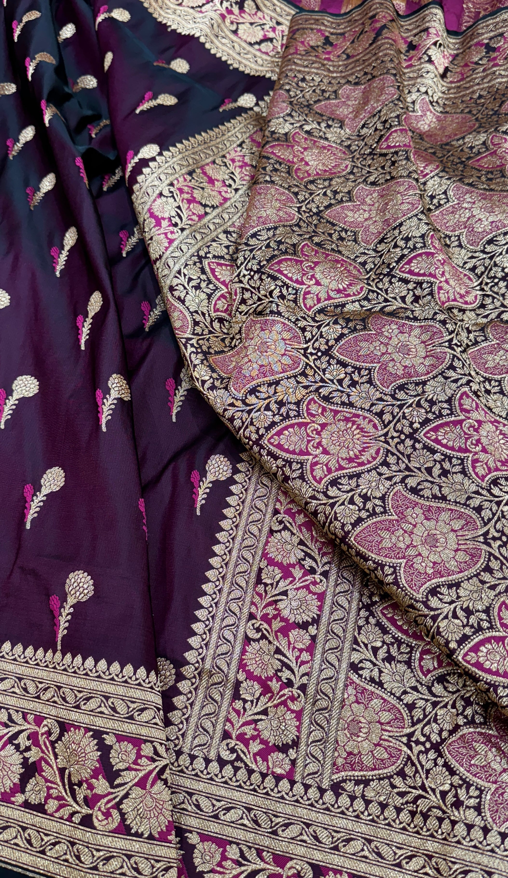Dark Wine Booti Katan Silk Saree SK05