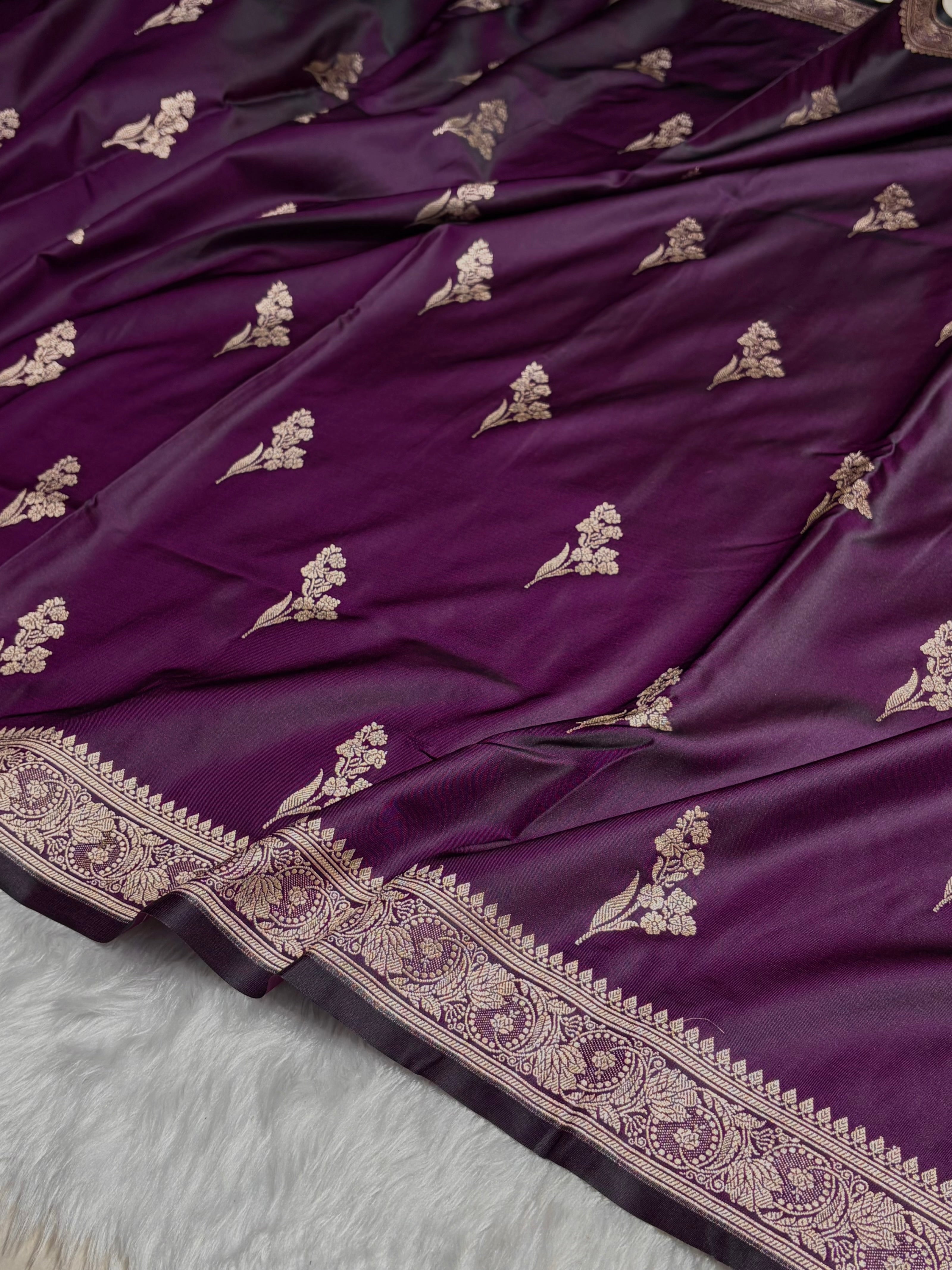 Cross Magenta Boota With Floral Border Mashru Silk Saree MSM-97