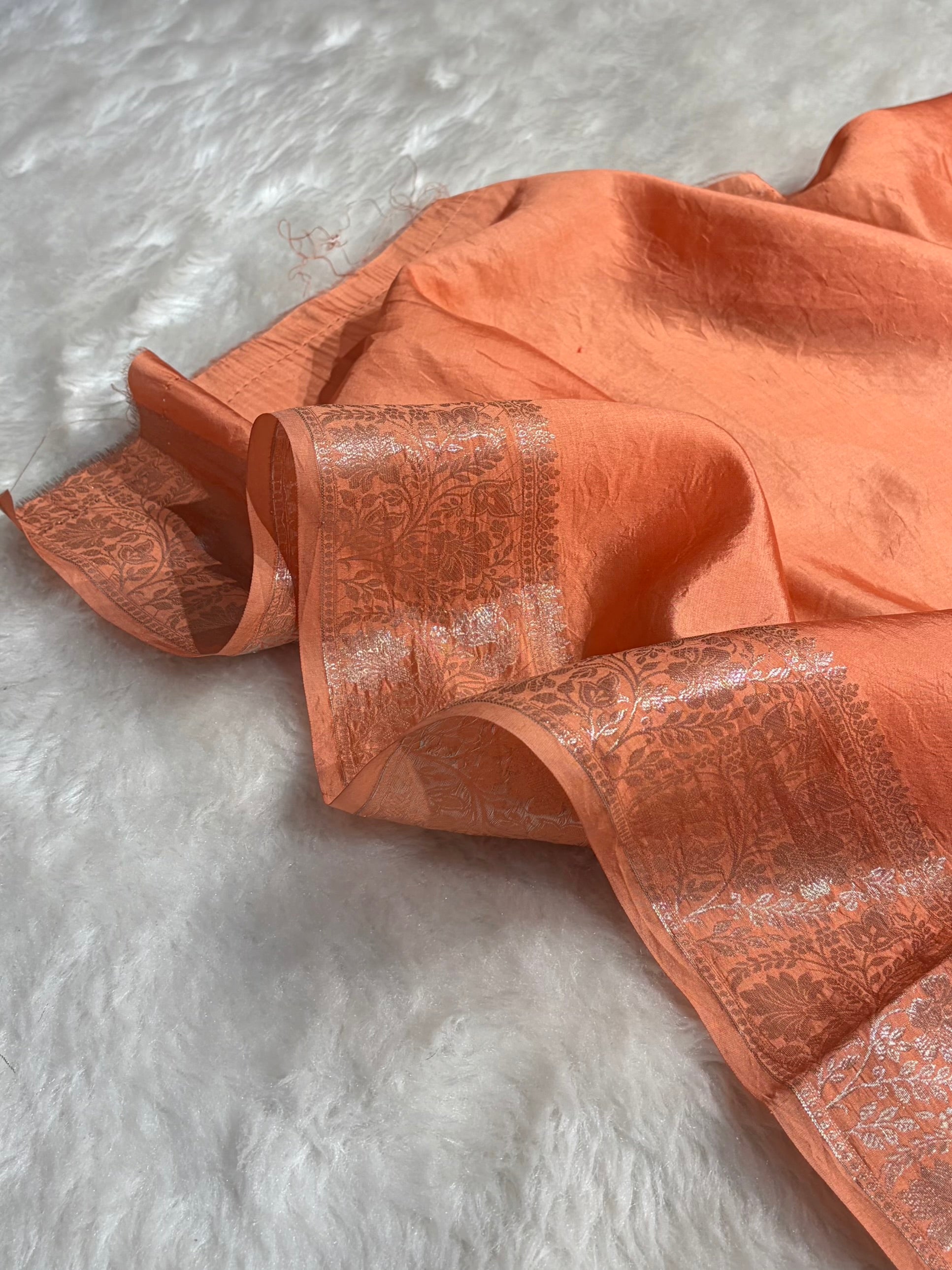 Peach Shade Flower Boota Pure Caramel Mango Silk Saree CS-17
