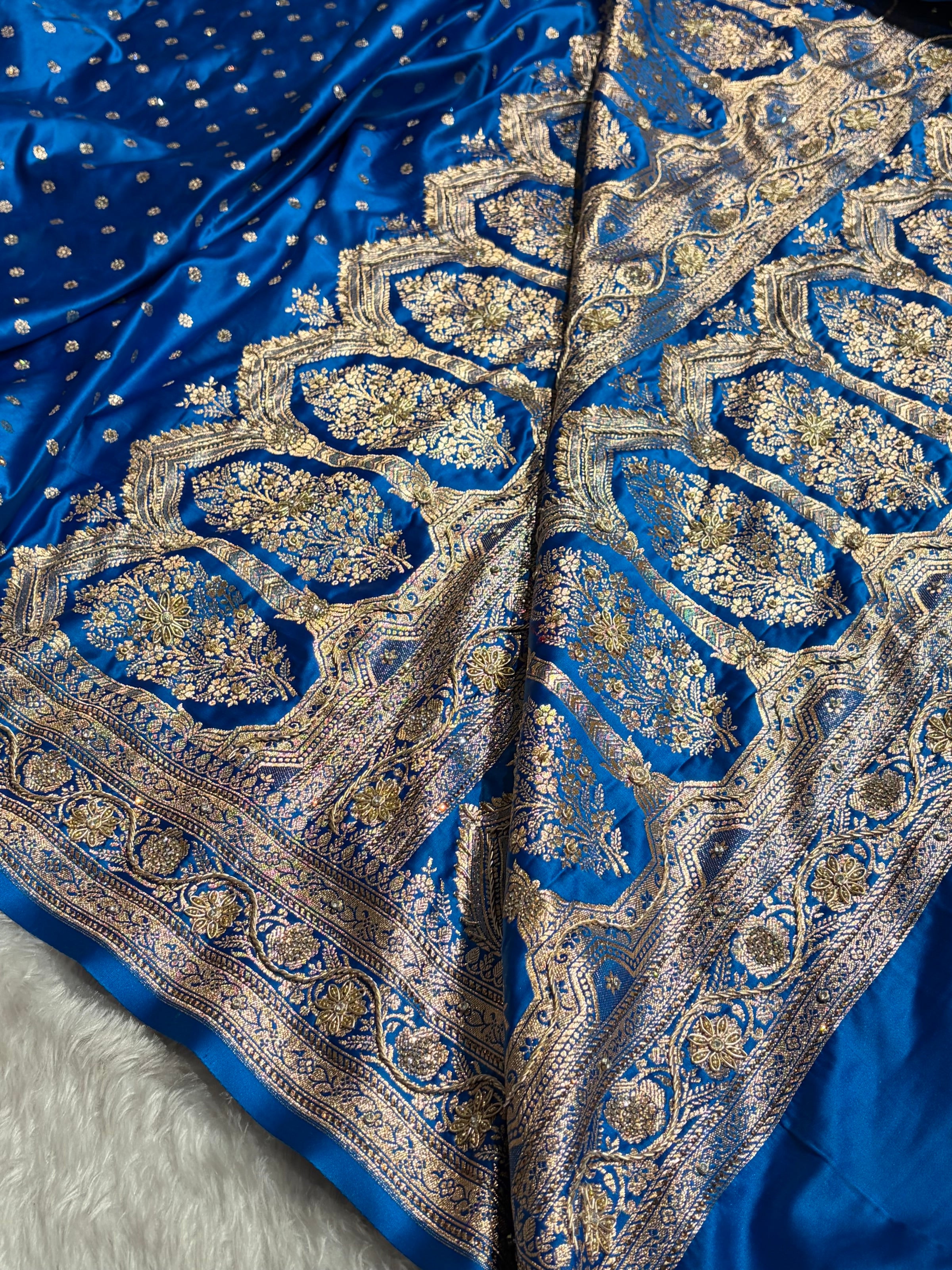 Banarasi Blue Katan Silk Saree With Ari Zardozi and Swarovski stone work BSK01