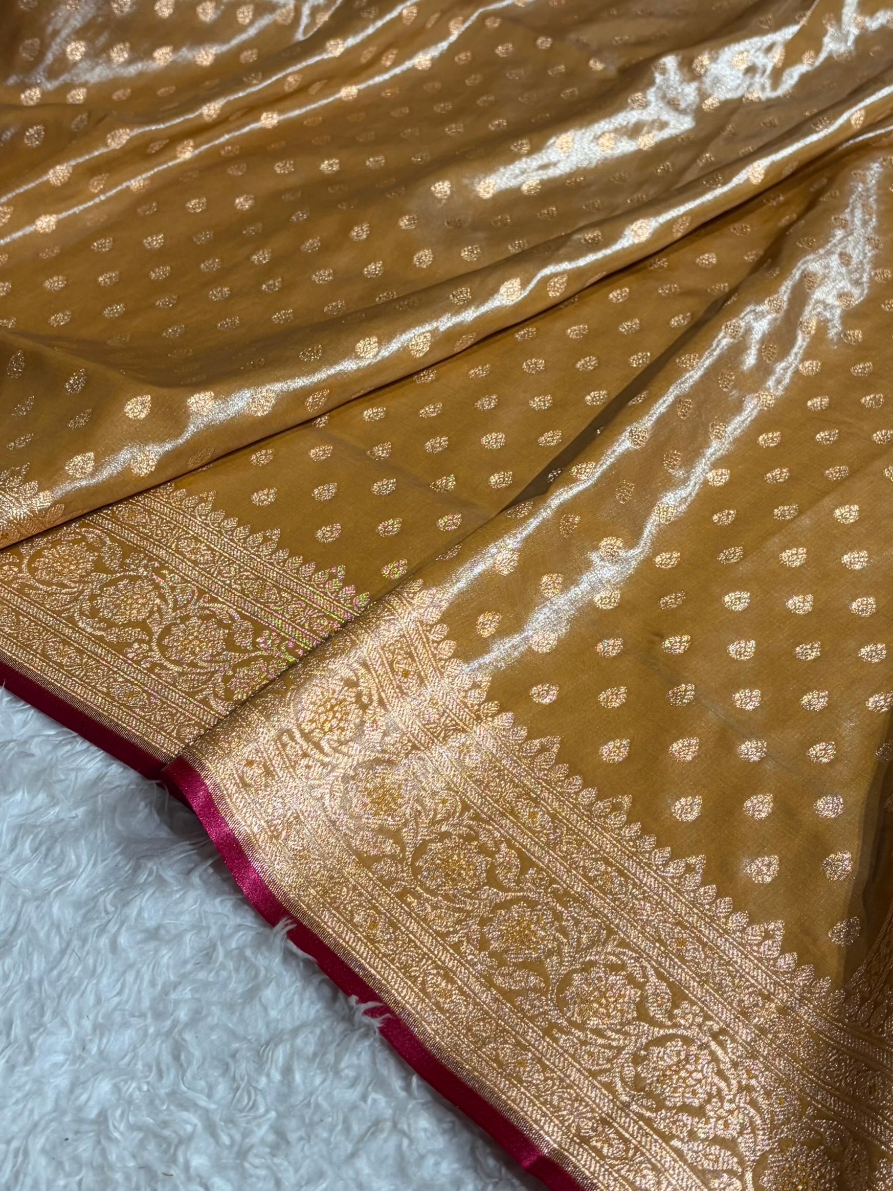 Beige Booti satin Silk Saree SS01