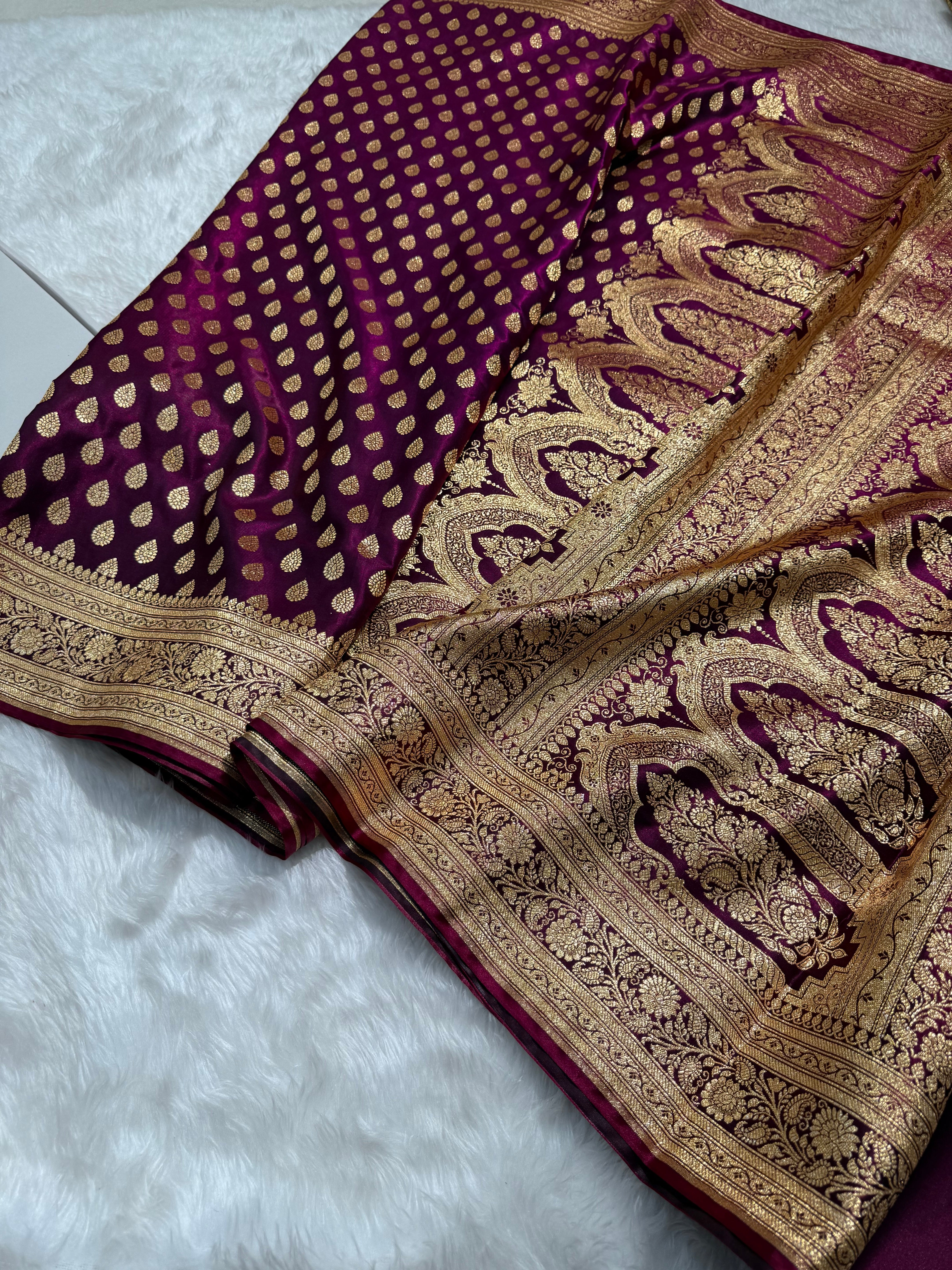 Light Weight Satin Silk booti in Wine Shades SS02