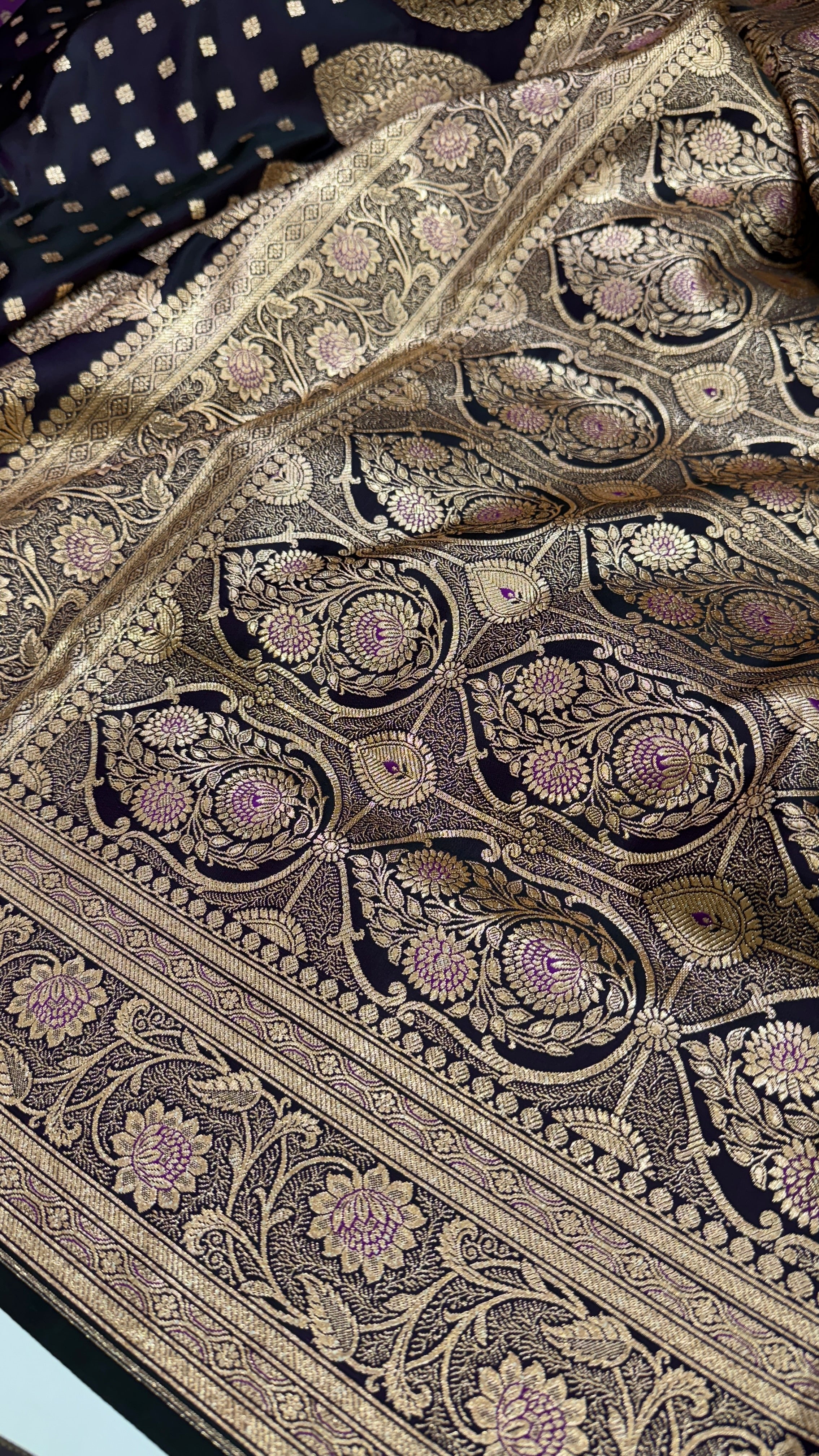 Dark Purple Traditional Booti Katan Silk Saree SK04