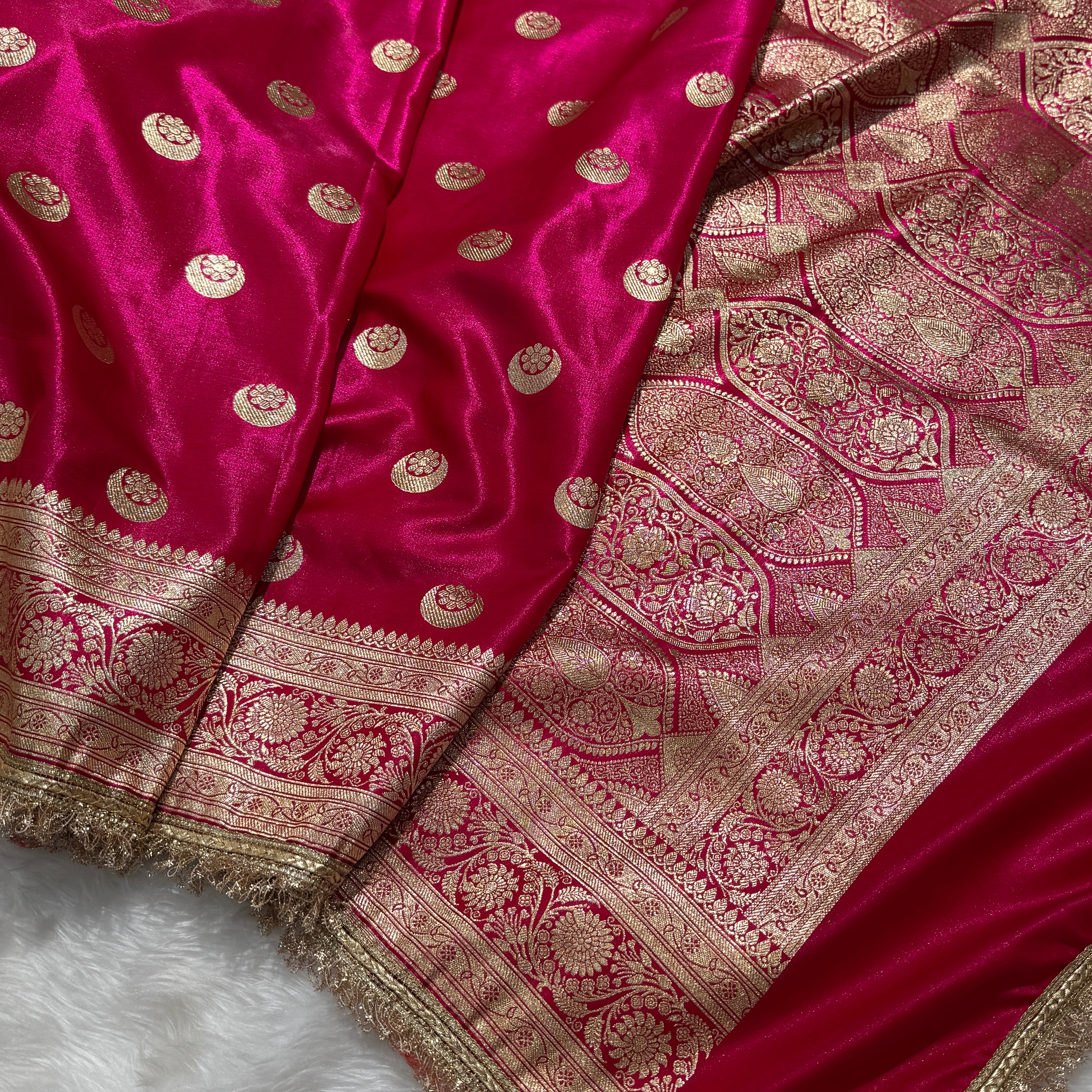 Rubi Pink Chand Tara Satin Silk Saree with gotta patti SSGP8