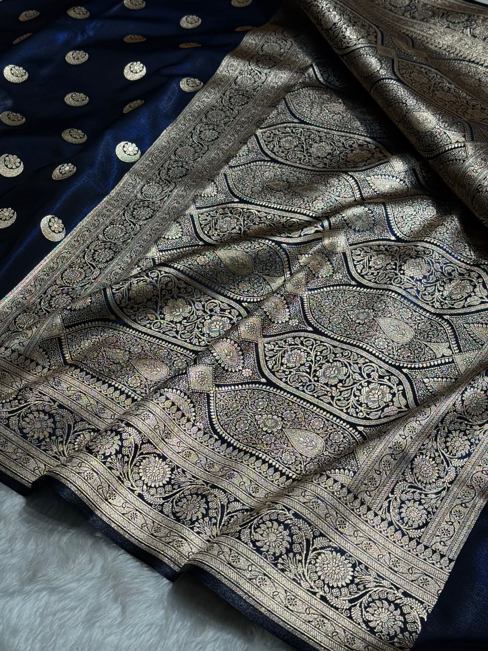 Navy Blue Chand Tara Satin Silk Saree SS04
