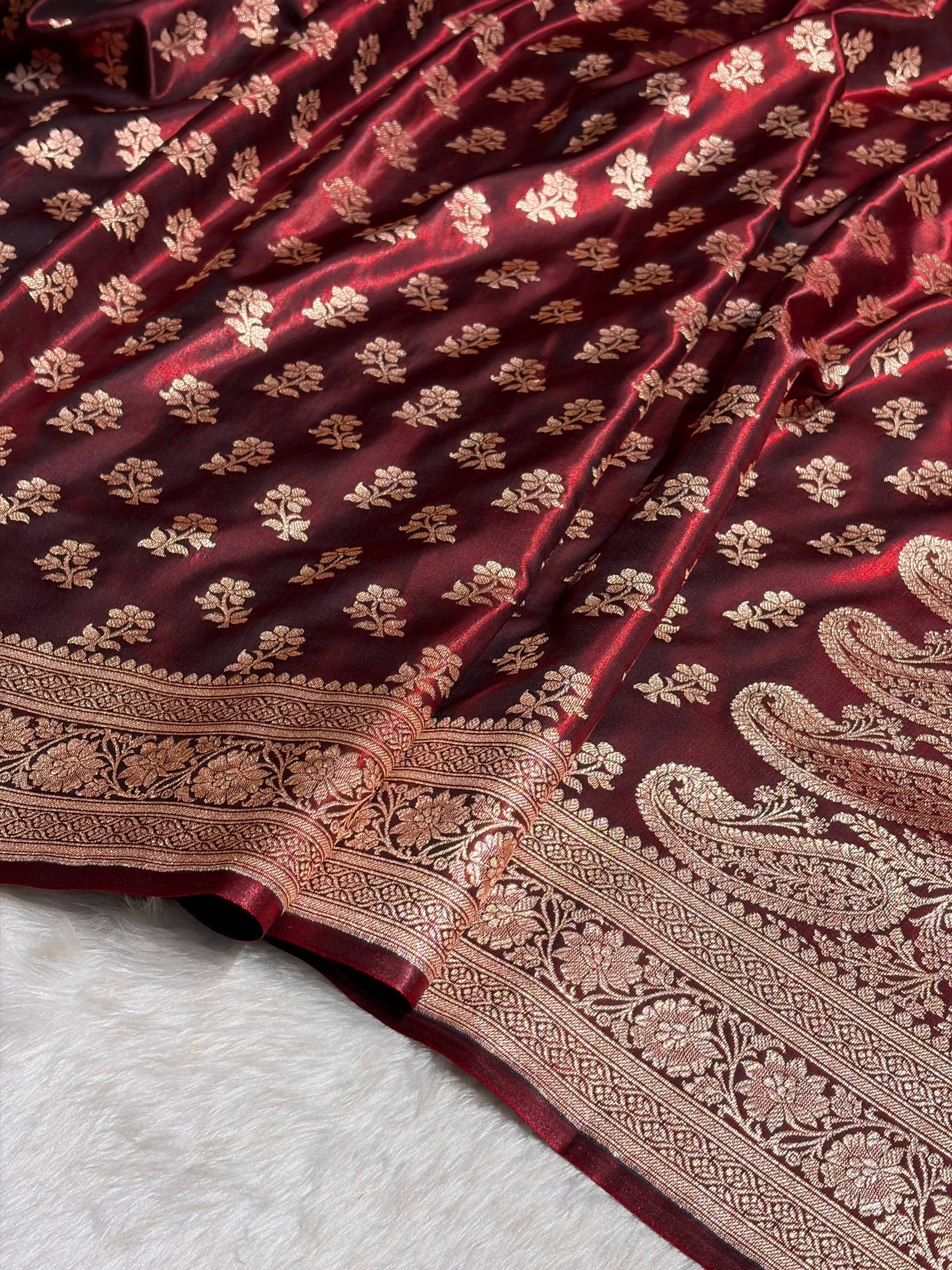 Maroon Shades Banarasi Satin Silk Saree SS34