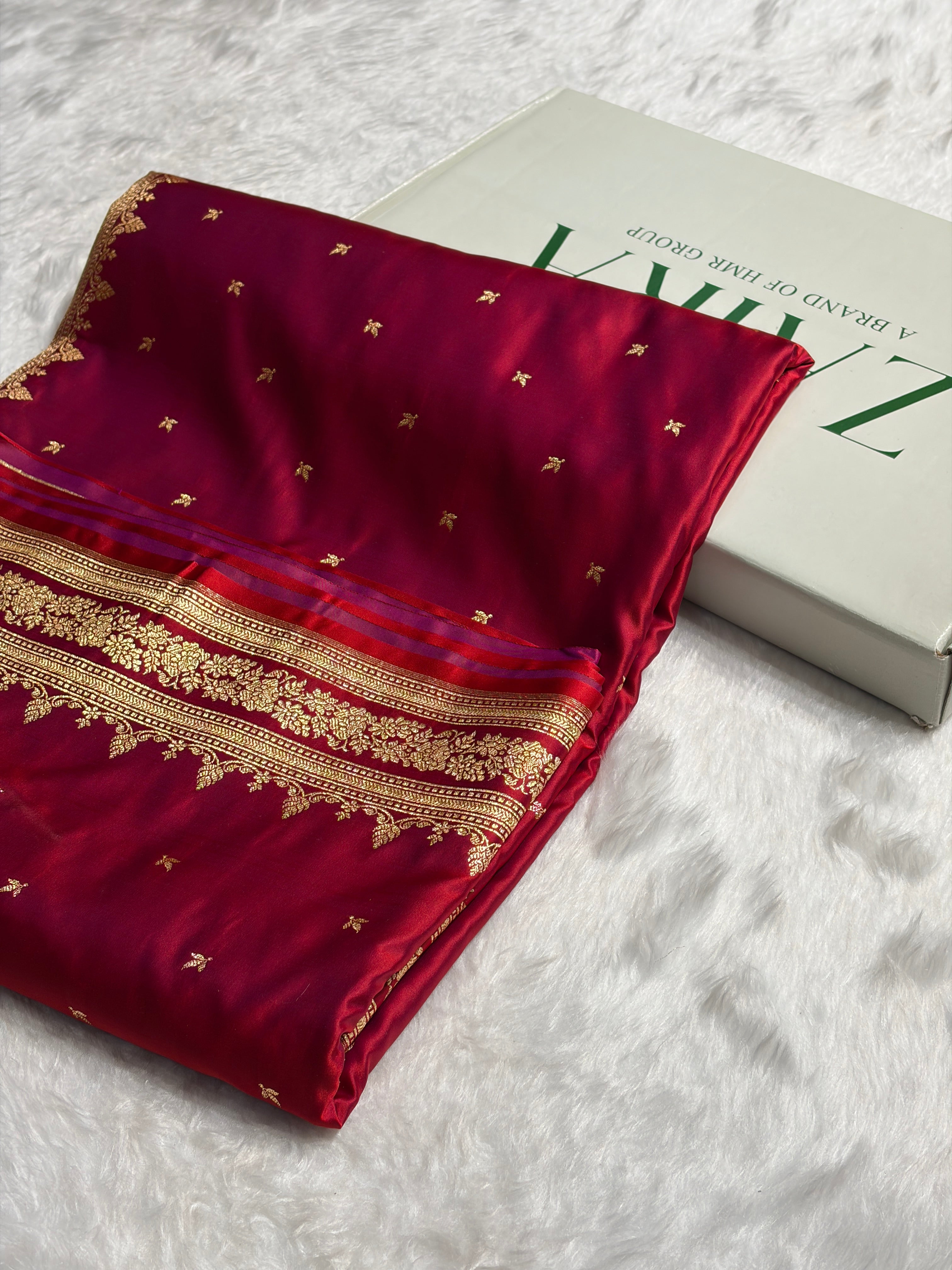 Reddish Magenta Banarasi Booti Katan Silk Saree SKM17