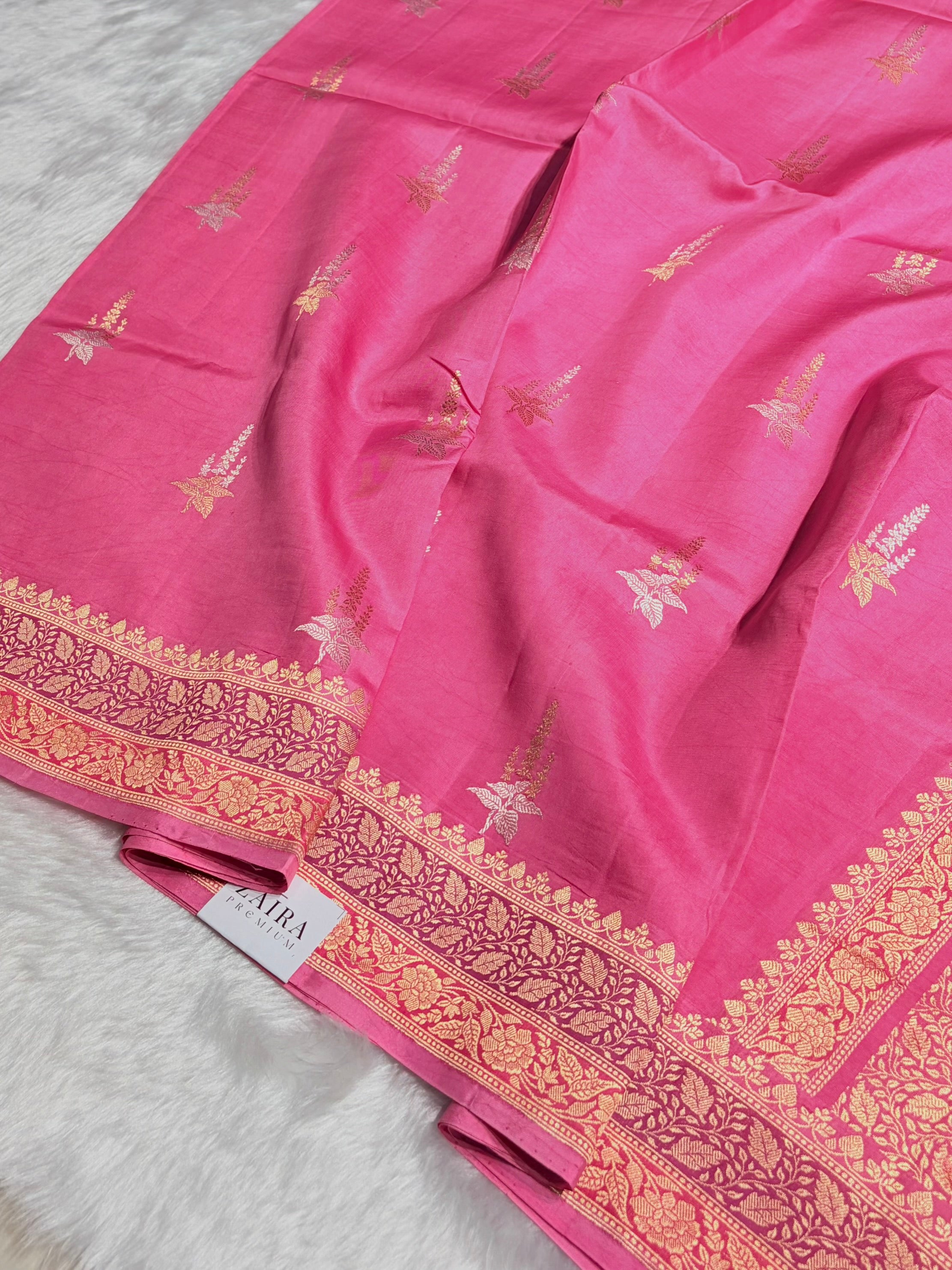 Pink Shades Meena Boota Handwoven Pure Katan Raw Mango Silk RM-36
