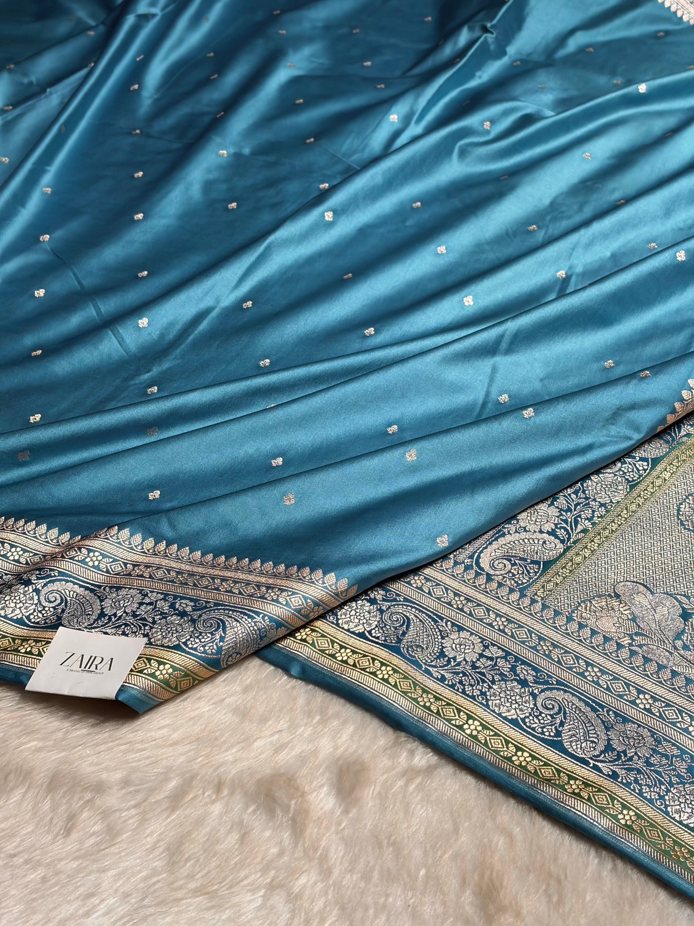 Sky Blue Shades Booti Mashru Silk Saree MS64