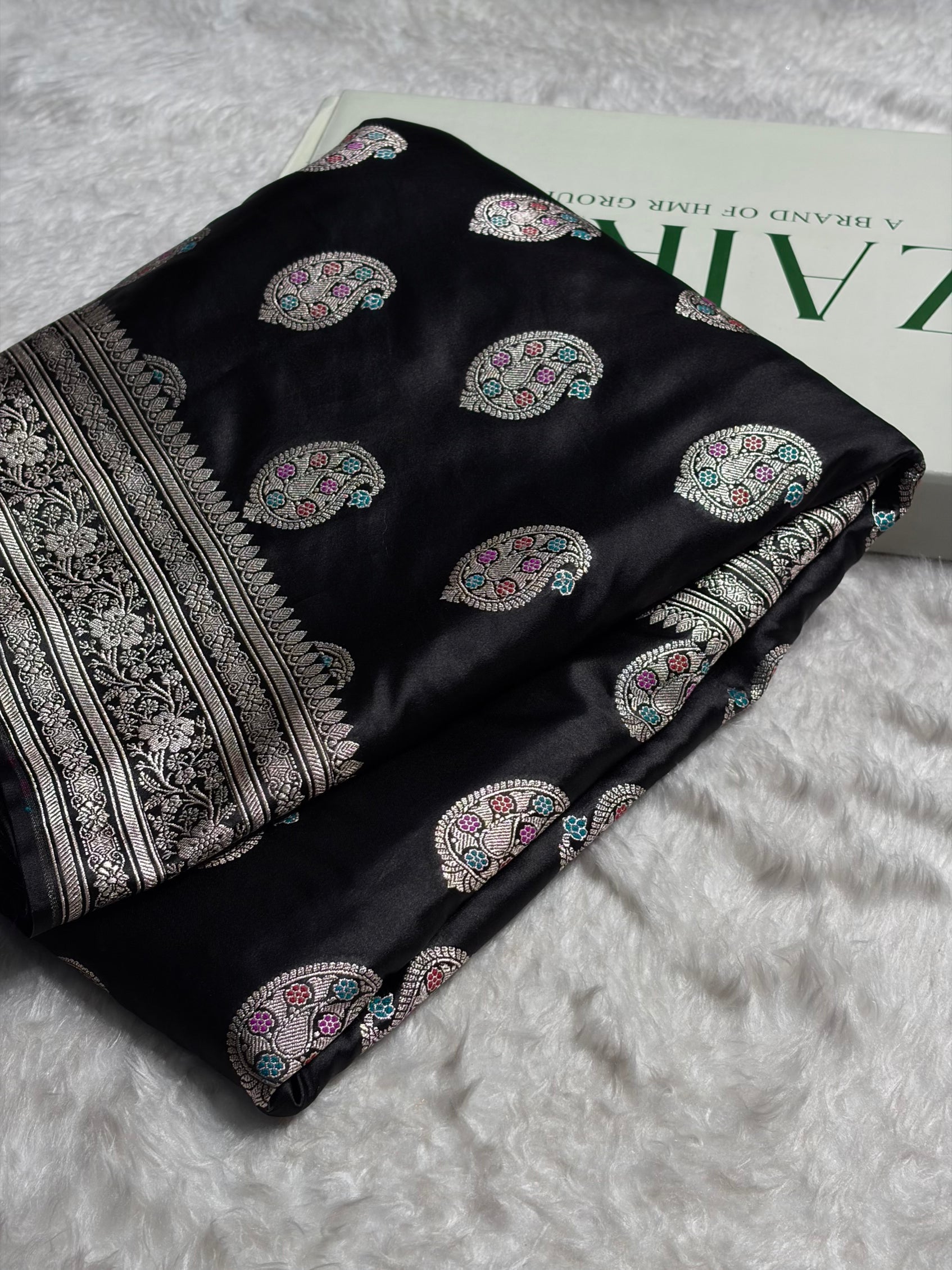 Black With Bananasi Minakari Boota Mashru Silk Saree MS81