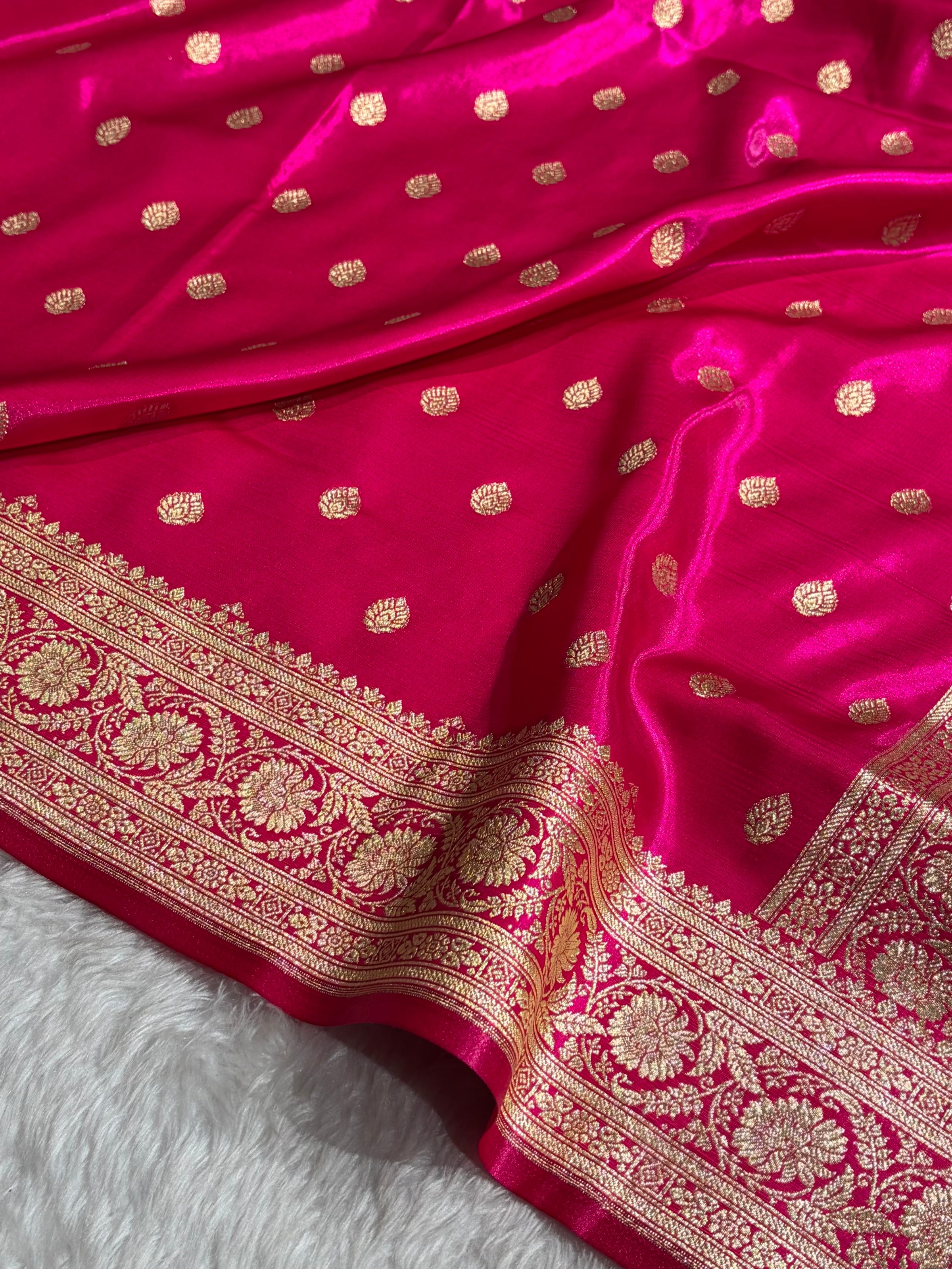 Pink Shades Boota Pattern Banarasi Satin Silk Saree SS45