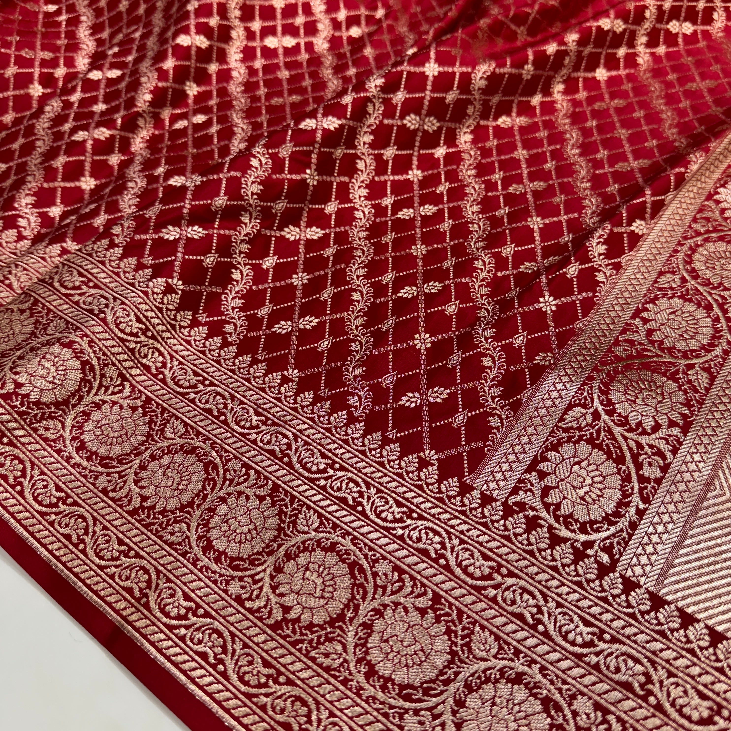 Red Banarasi Brocade Soft Katan Silk Saree SKB-01