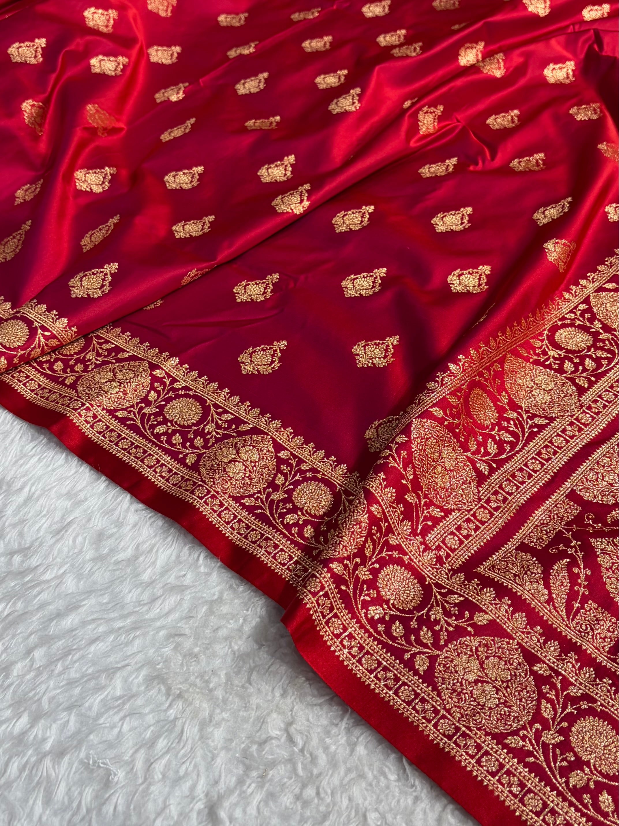 Banarasi Satin Katan Saree With Boota in Purplish Red Shades SK98