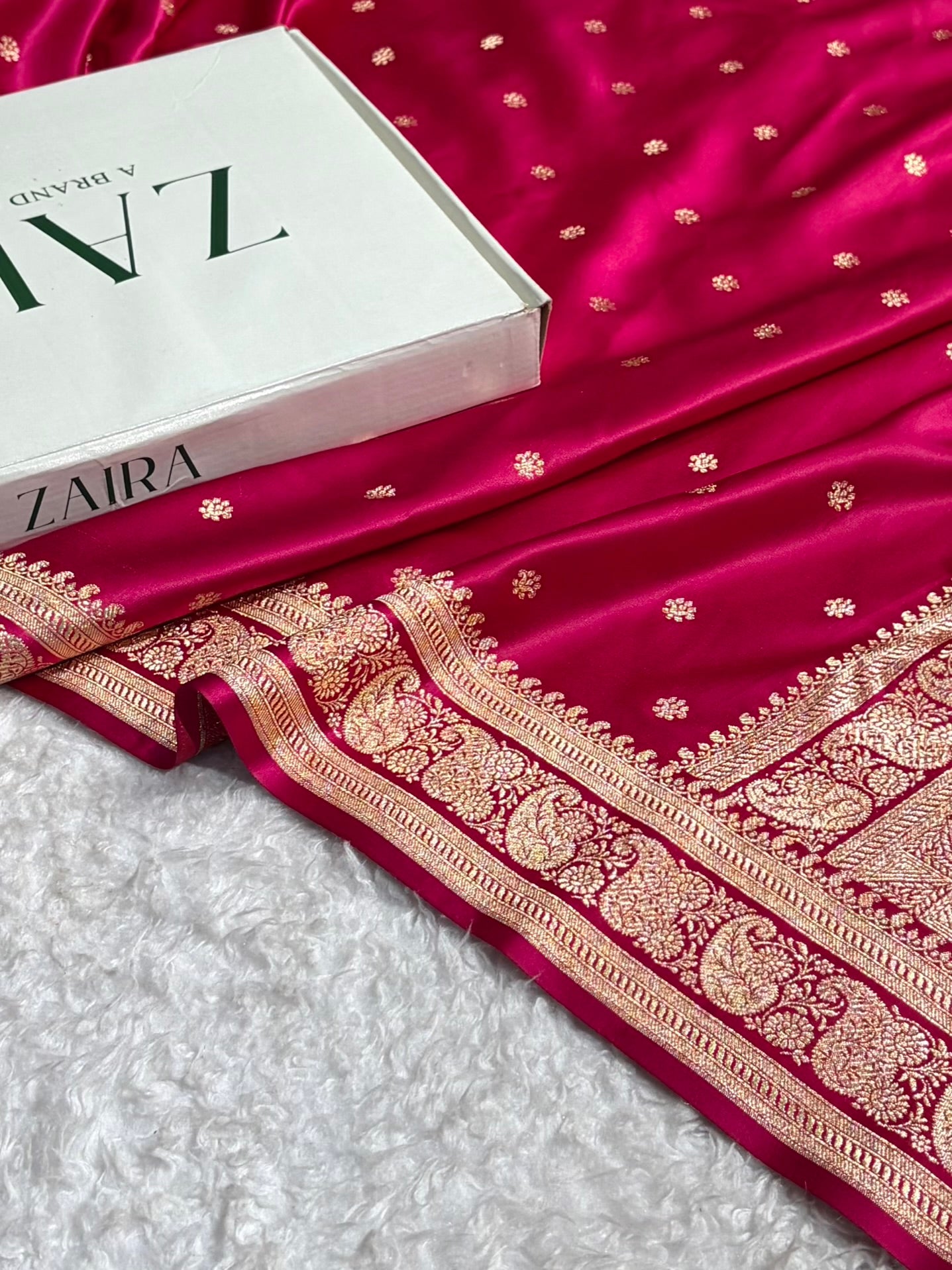 Banarasi Satin Katan Saree With Boota Pattern in Cross Rani Shades SK127