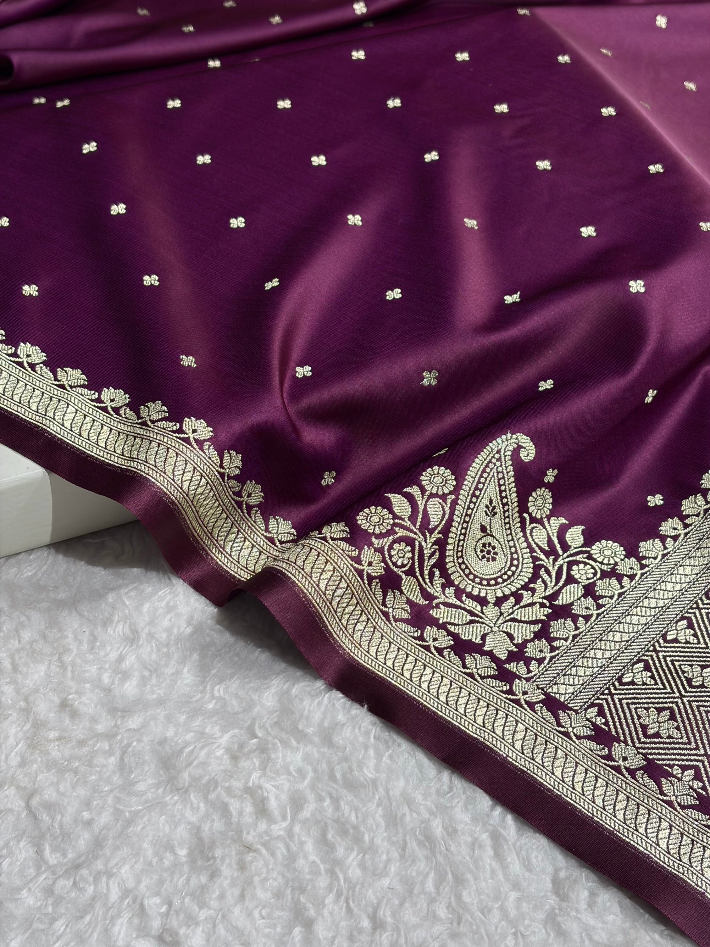 Cross Wine Shades Banarasi Boota Pattern Floral Mashru Silk Saree MSM-119