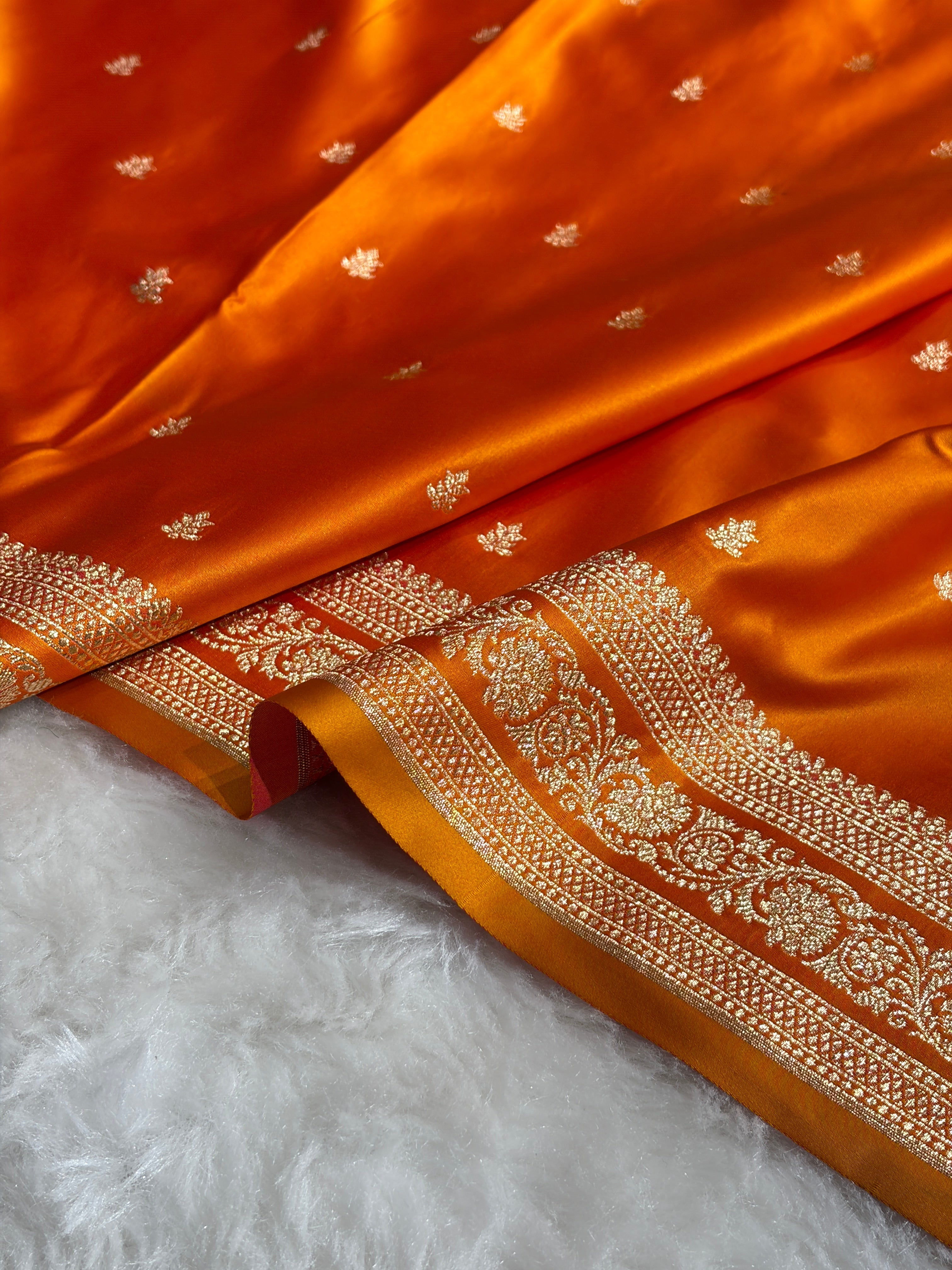 Banarasi Satin Katan Saree With Booti Pattern in Fanta Orange Shades SK125
