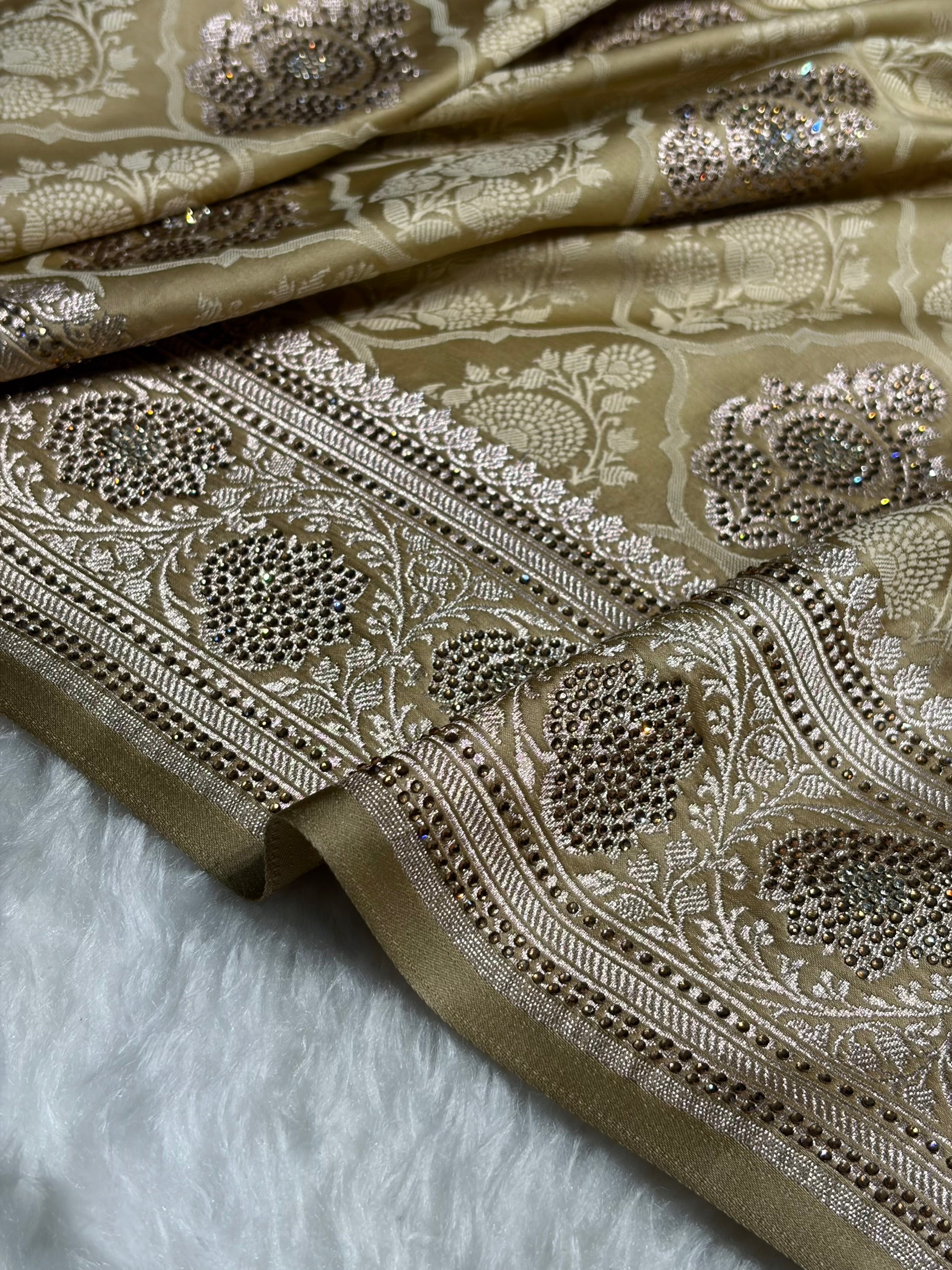 Tusser Shades Tanchoi Motif With Swarovski Work Mashru Silk Saree BMST-14