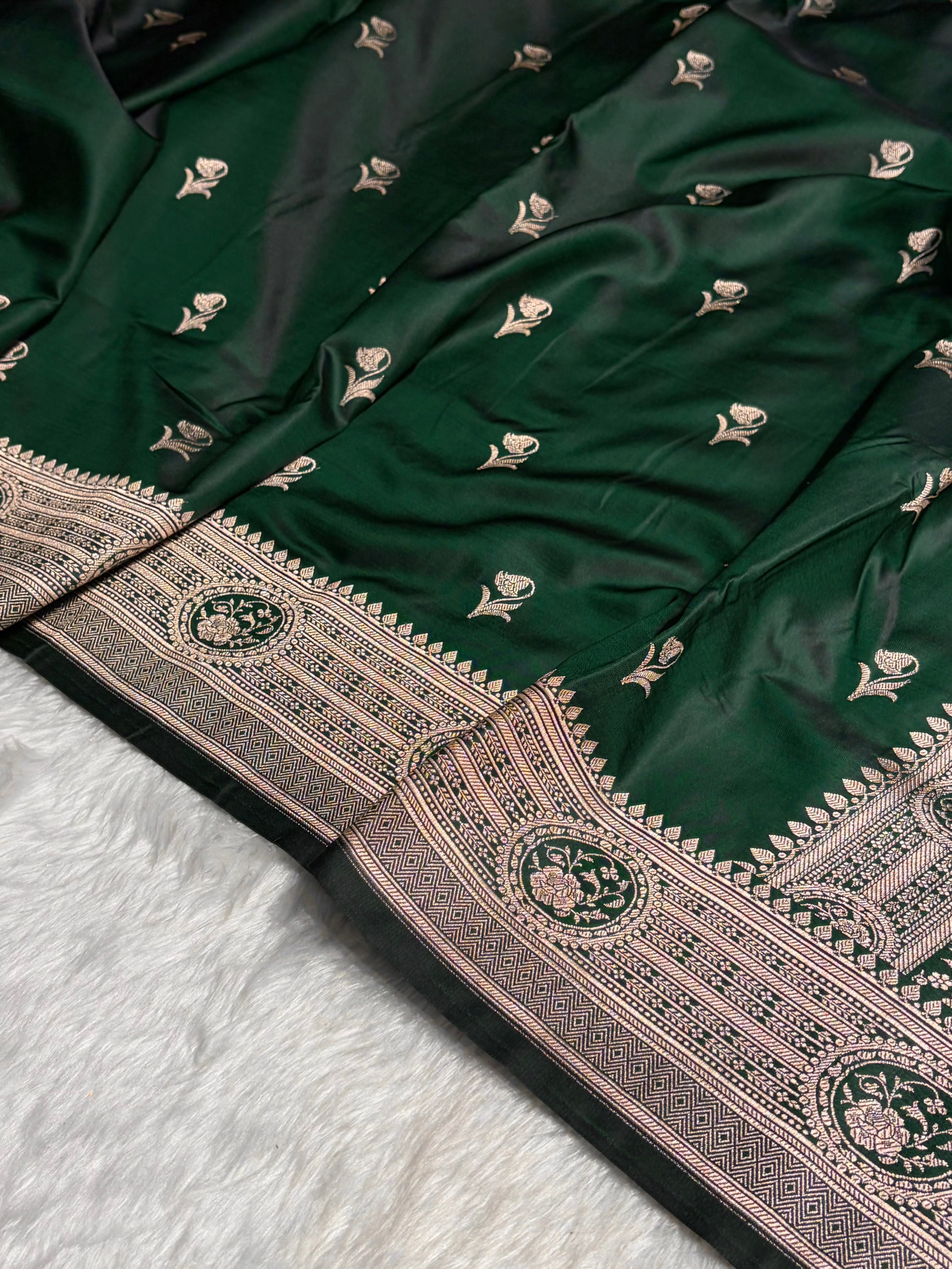 Bottle Green Boota With Floral Border Mashru Silk Saree MSM-96