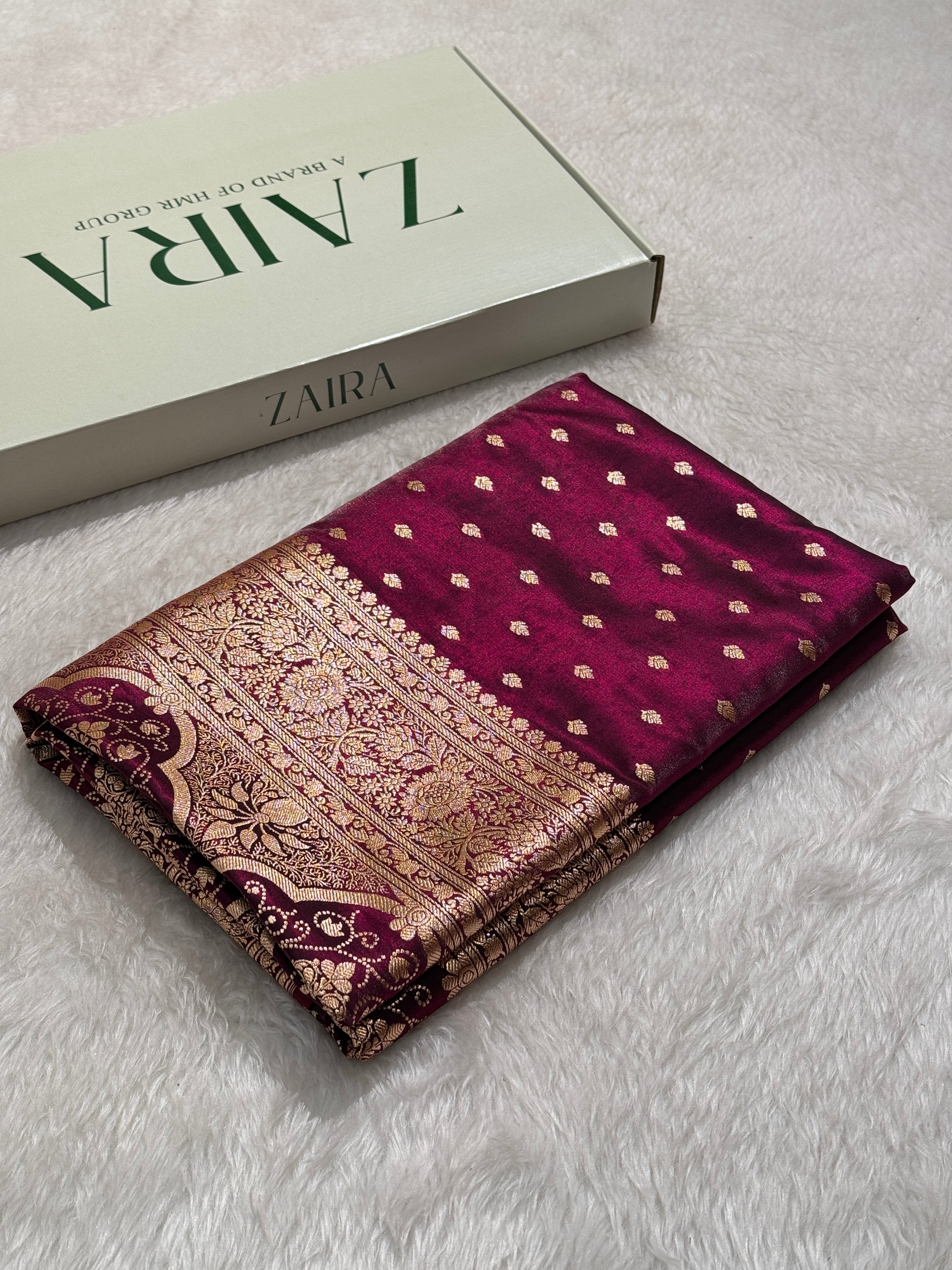 Ultra Light Weight Satin Silk Booti in Wine Blue Shades SS06